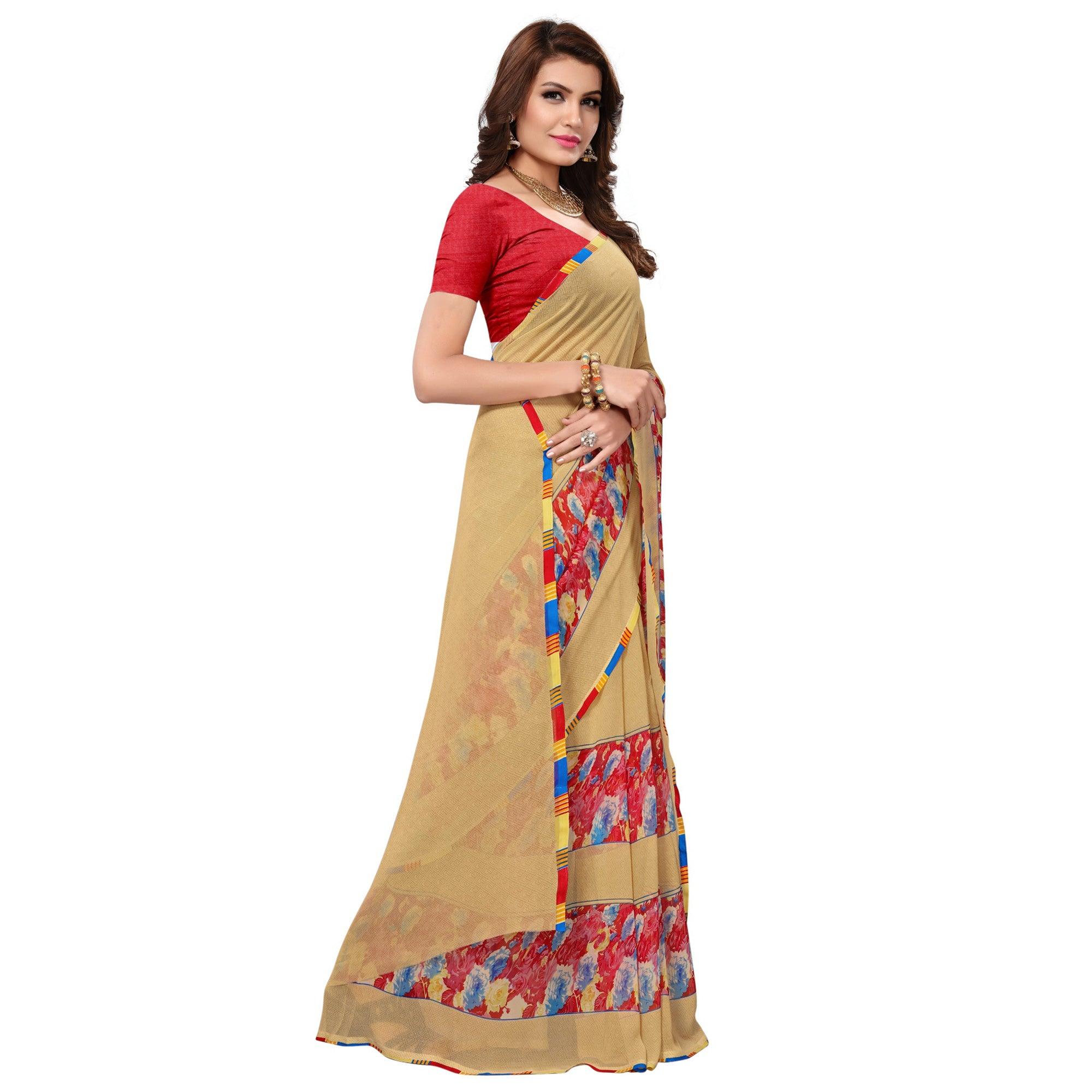 Light Yellow Casual Wear Georgette Saree - Peachmode