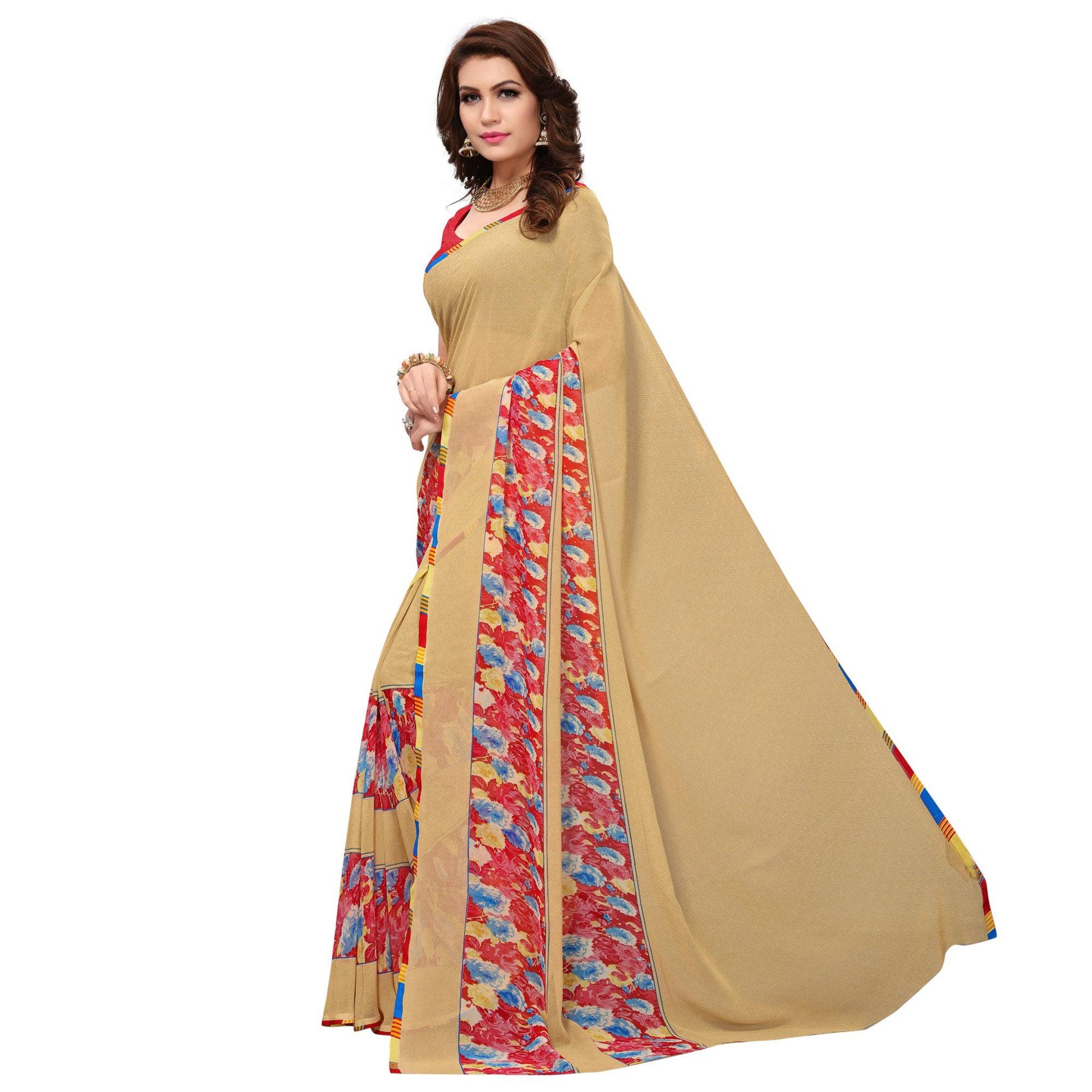 Light Yellow Casual Wear Georgette Saree - Peachmode