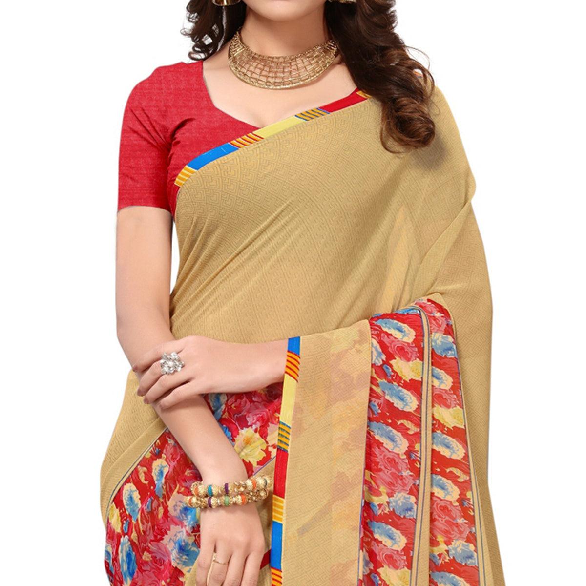 Light Yellow Casual Wear Georgette Saree - Peachmode