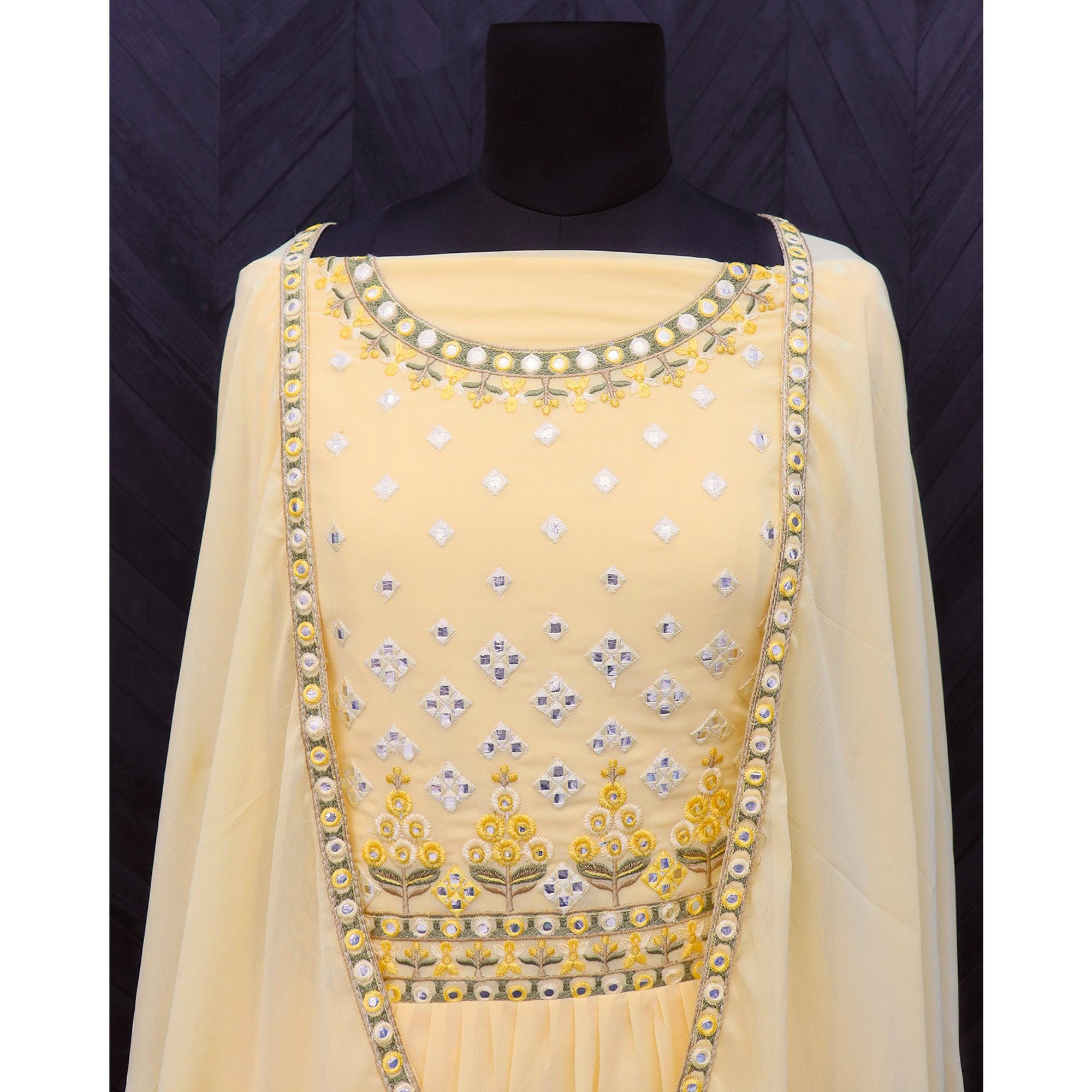 Light Yellow Embroidered Georgette Sharara Suit - Peachmode