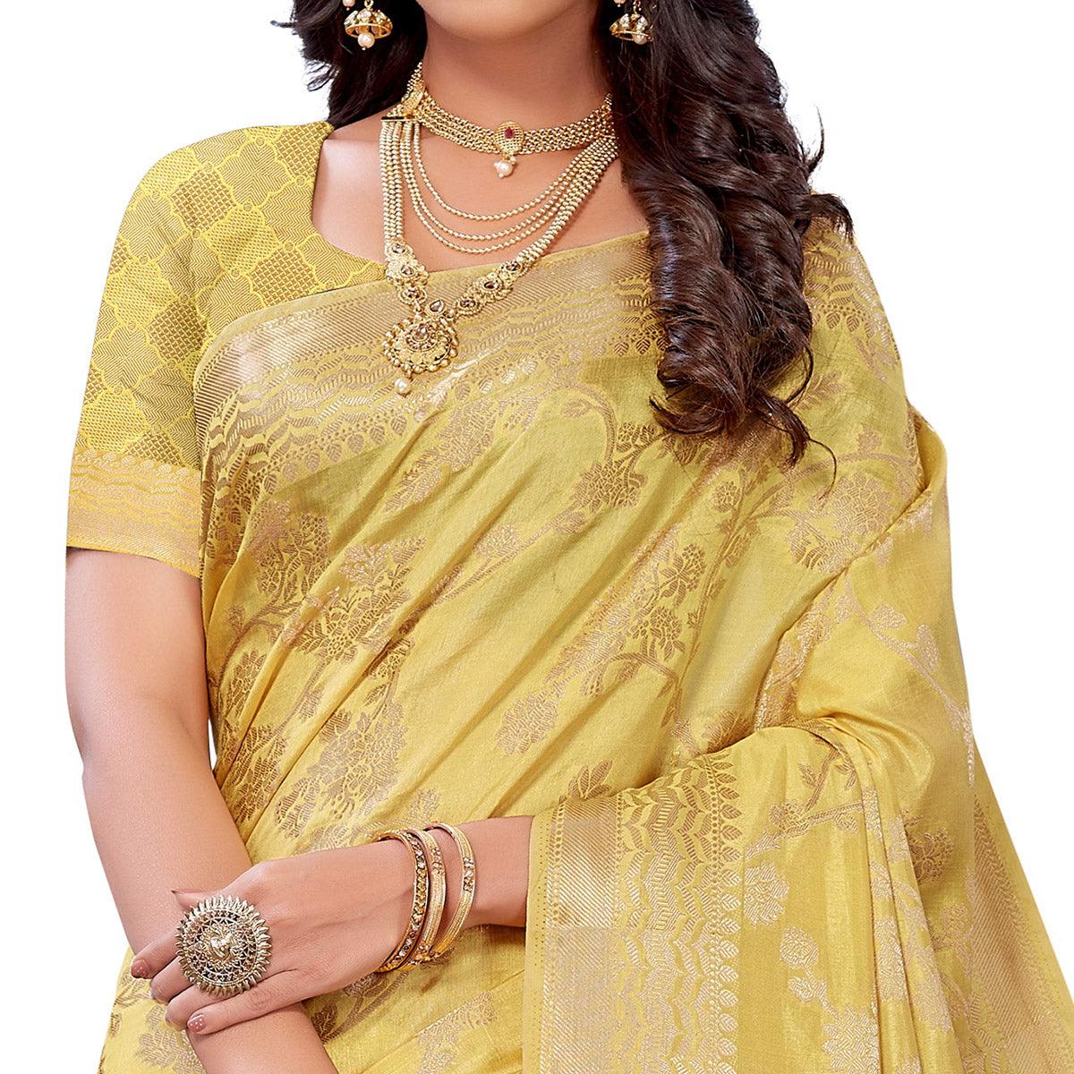Light Yellow Festive Wear Woven Art Silk Saree - Peachmode