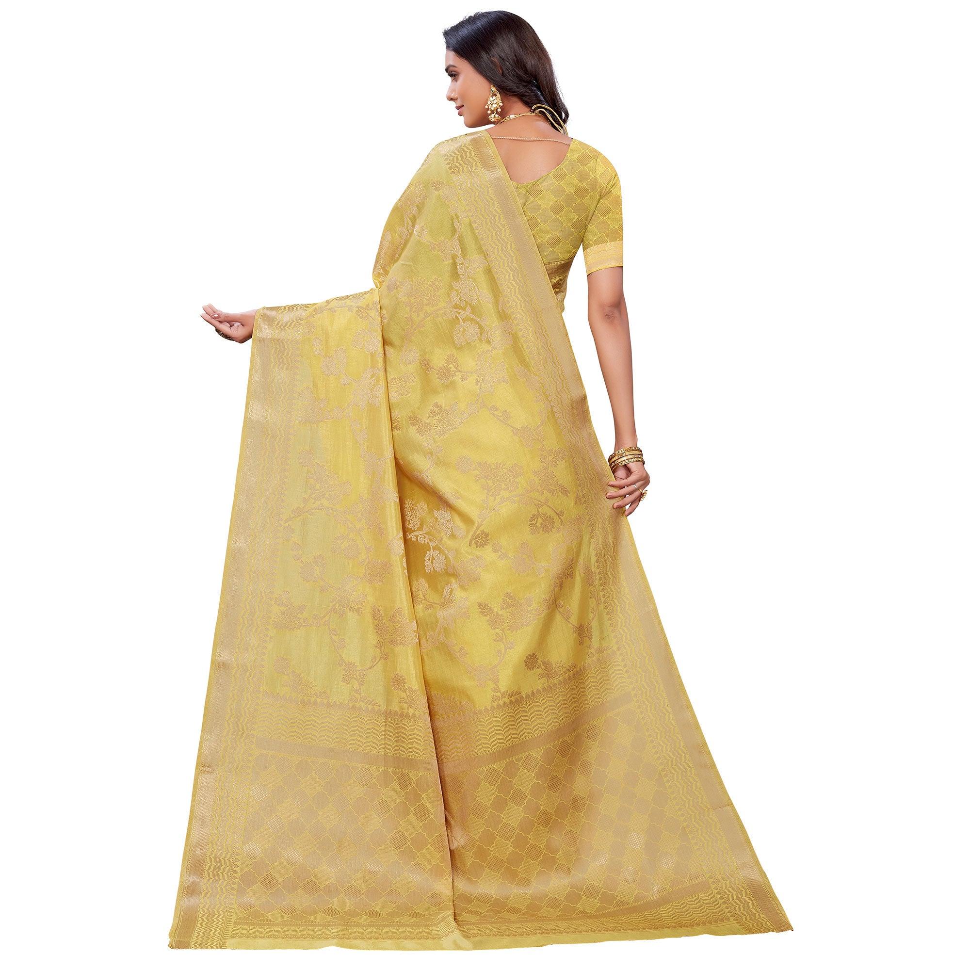 Light Yellow Festive Wear Woven Art Silk Saree - Peachmode