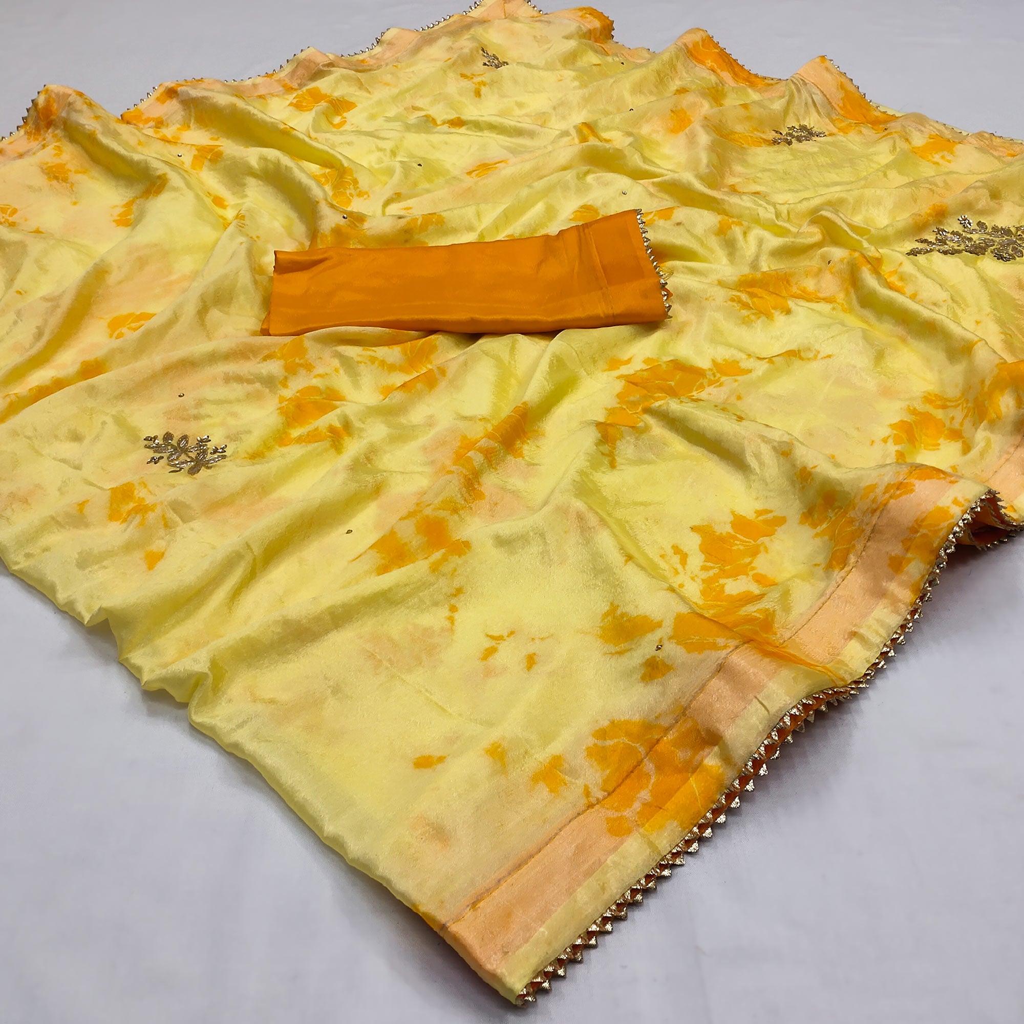 Light Yellow Printed Chiffon Saree - Peachmode