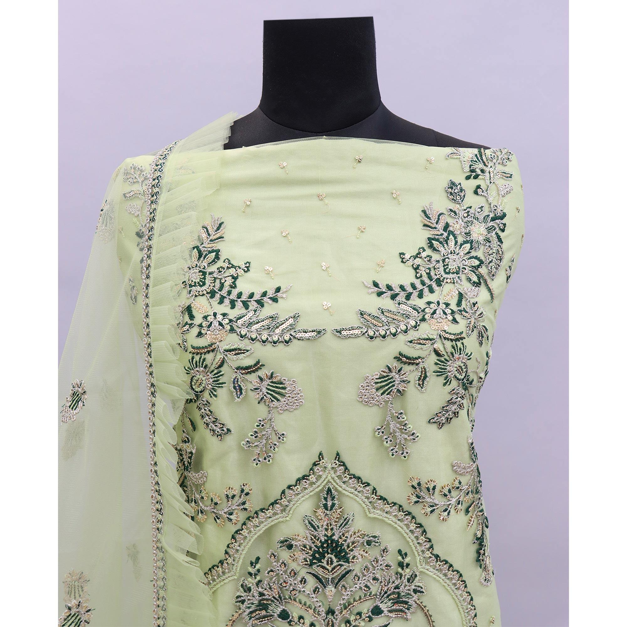 Lime Green Embroidered Netted Pakistani Suit - Peachmode