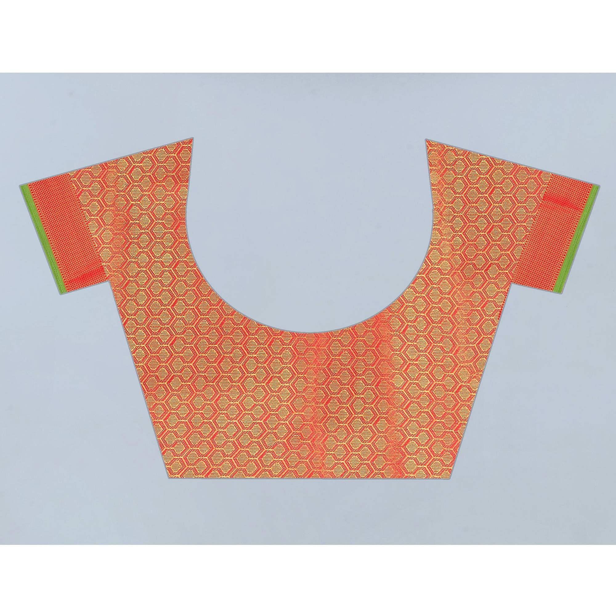 Lime Green Woven Banarasi Silk Saree - Peachmode