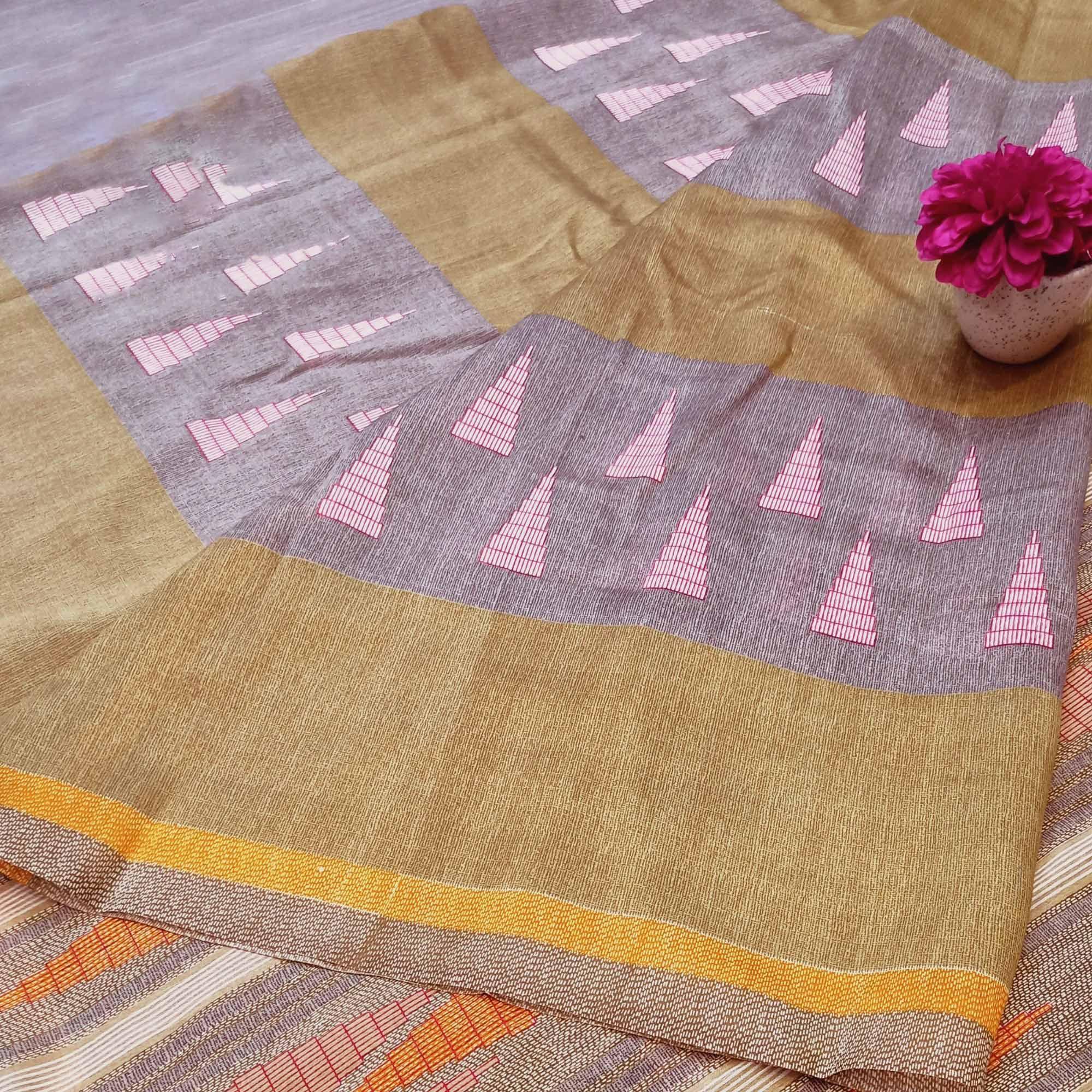 Lovely Beige Colored Casual Wear Printed Bhagalpuri Silk Saree - Peachmode