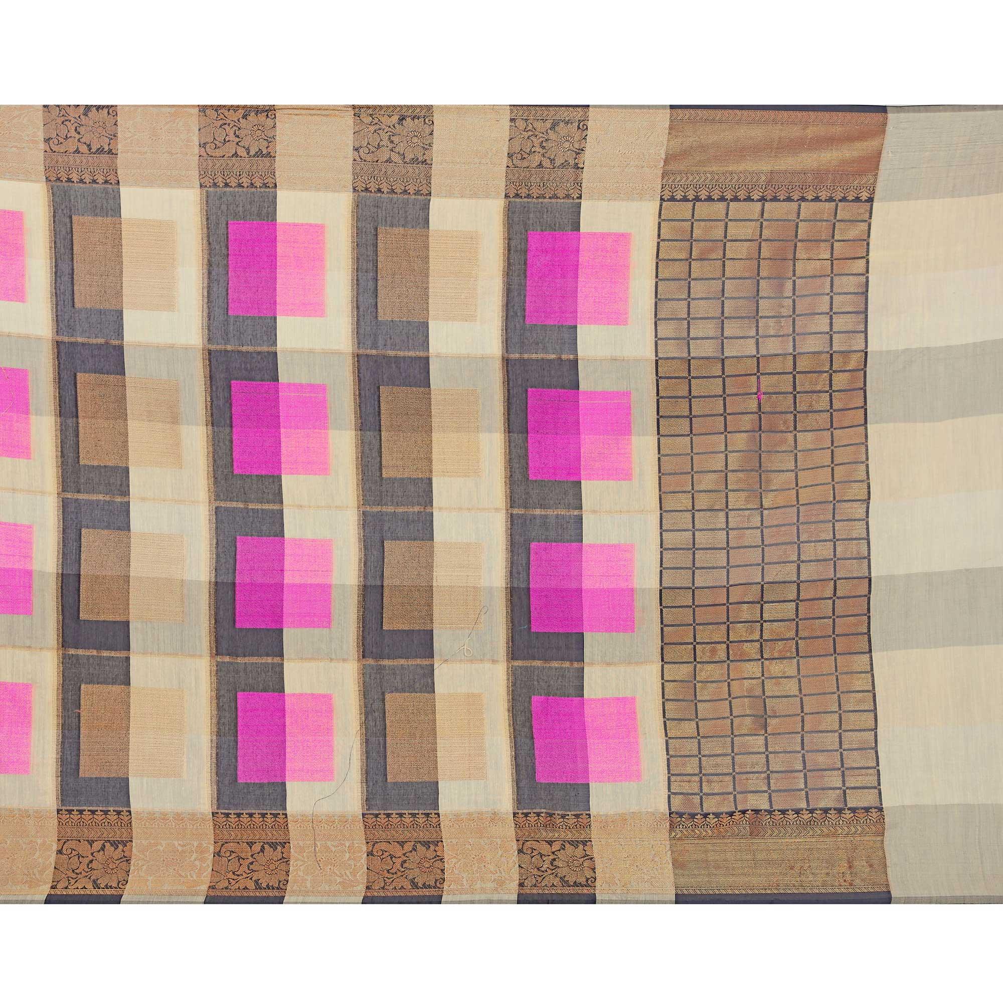 Lovely Beige-Pink Colored Casual Printed Pure Cotton Jacquard Saree - Peachmode