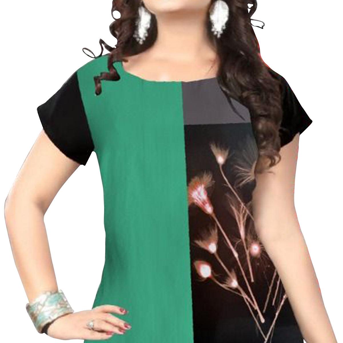 Lovely Black-Green Colored Casual Printed Crepe Kurti - Peachmode