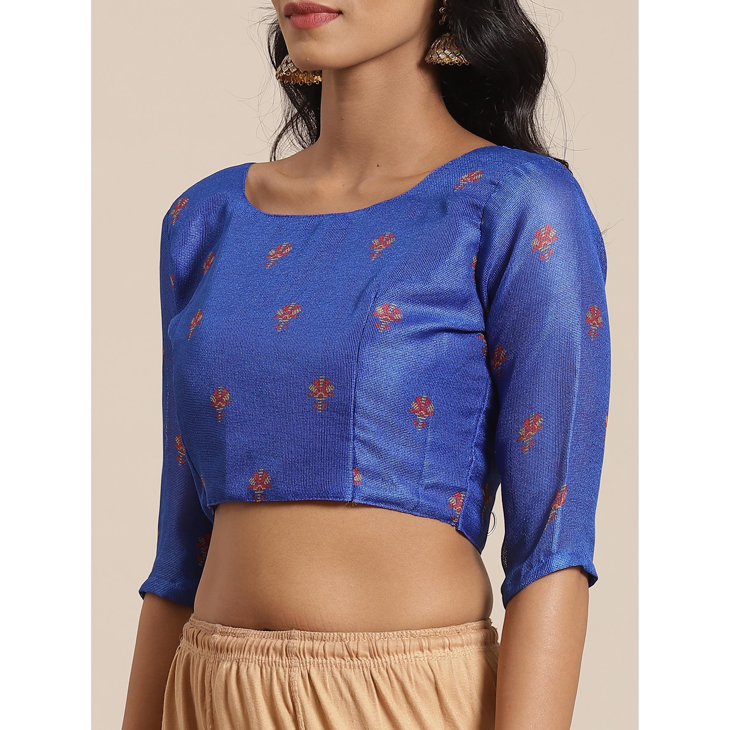 Lovely Blue Colored Casual Wear Printed Jute Silk Saree - Peachmode