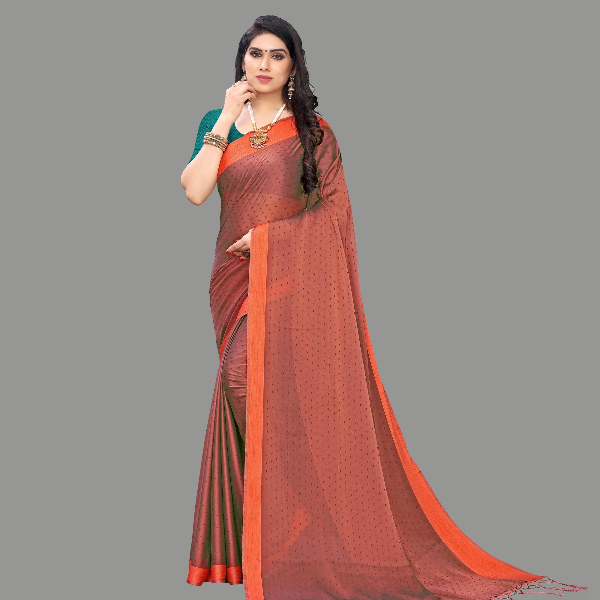 Lovely Brown Colored Party Wear Printed Poly Georgette Saree With Tassels - Peachmode