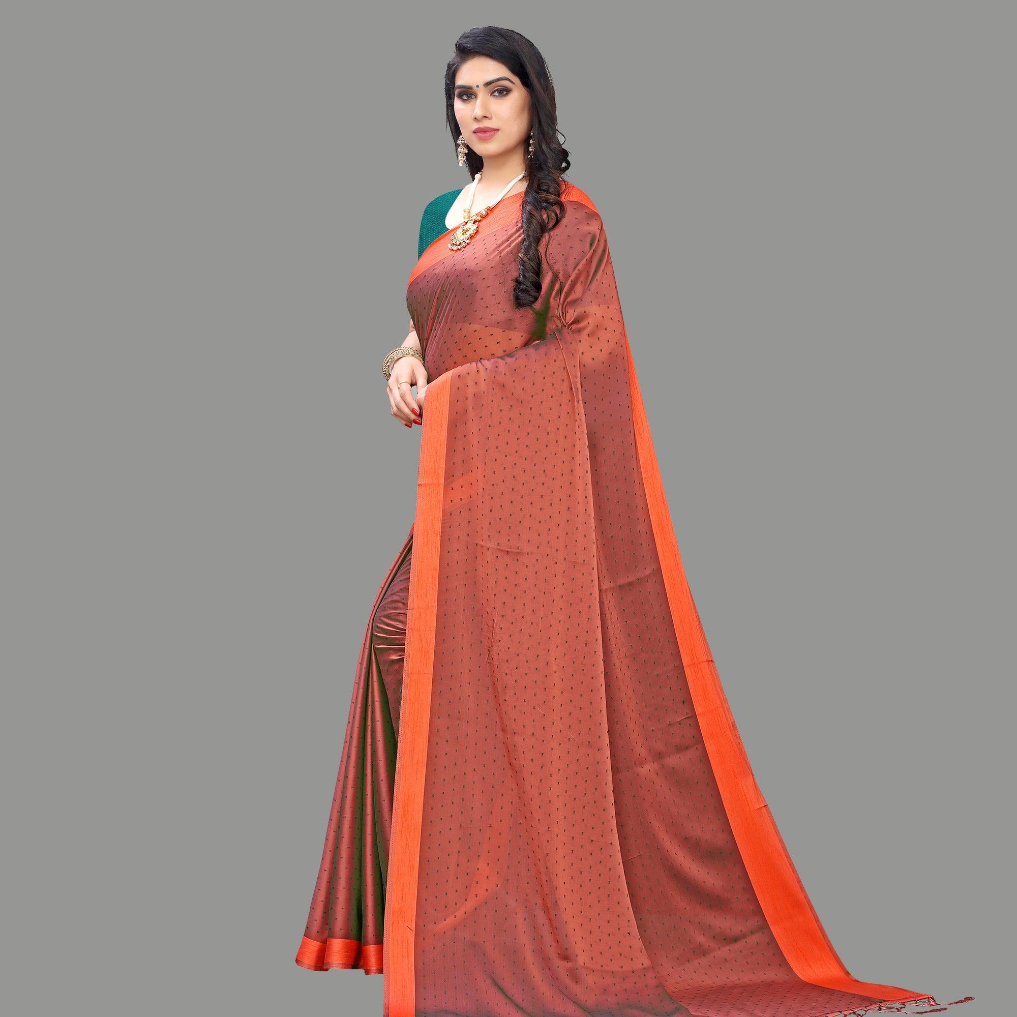 Lovely Brown Colored Party Wear Printed Poly Georgette Saree With Tassels - Peachmode