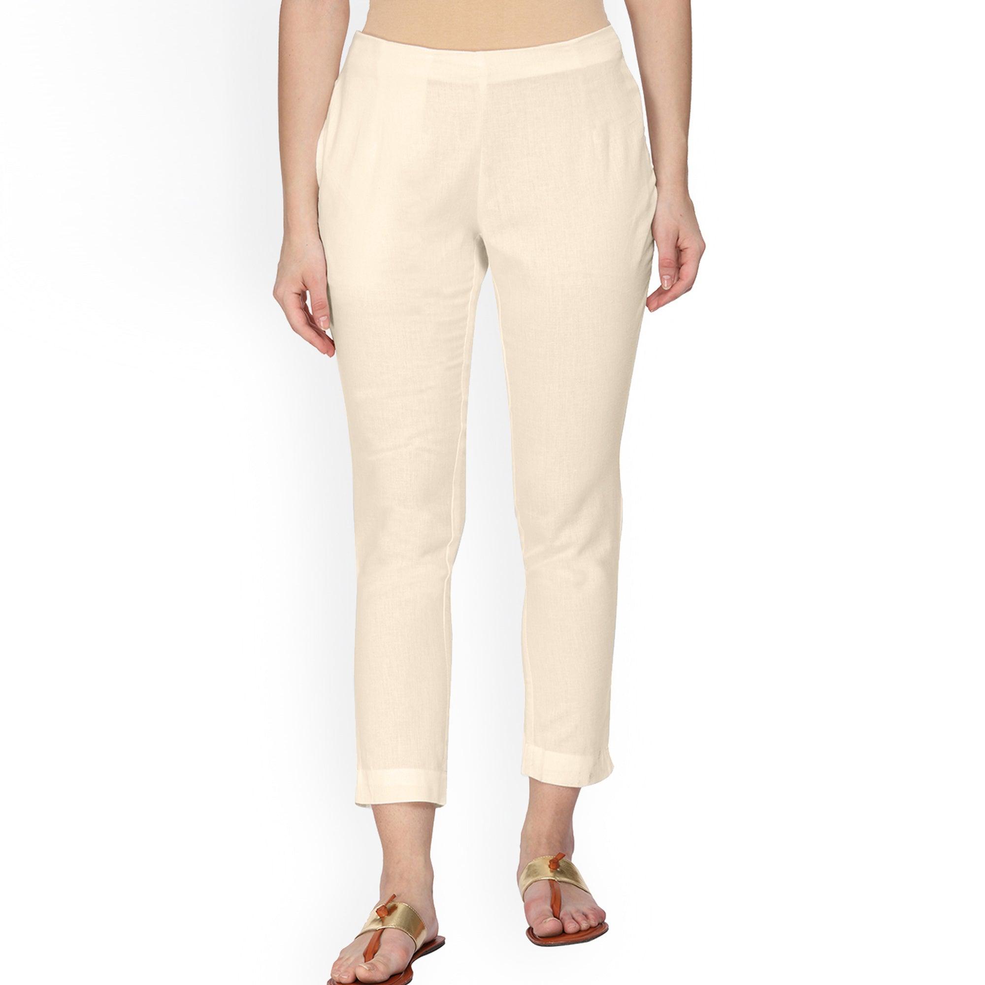 Lovely Cream Colored Casual Wear Cotton Pant - Peachmode