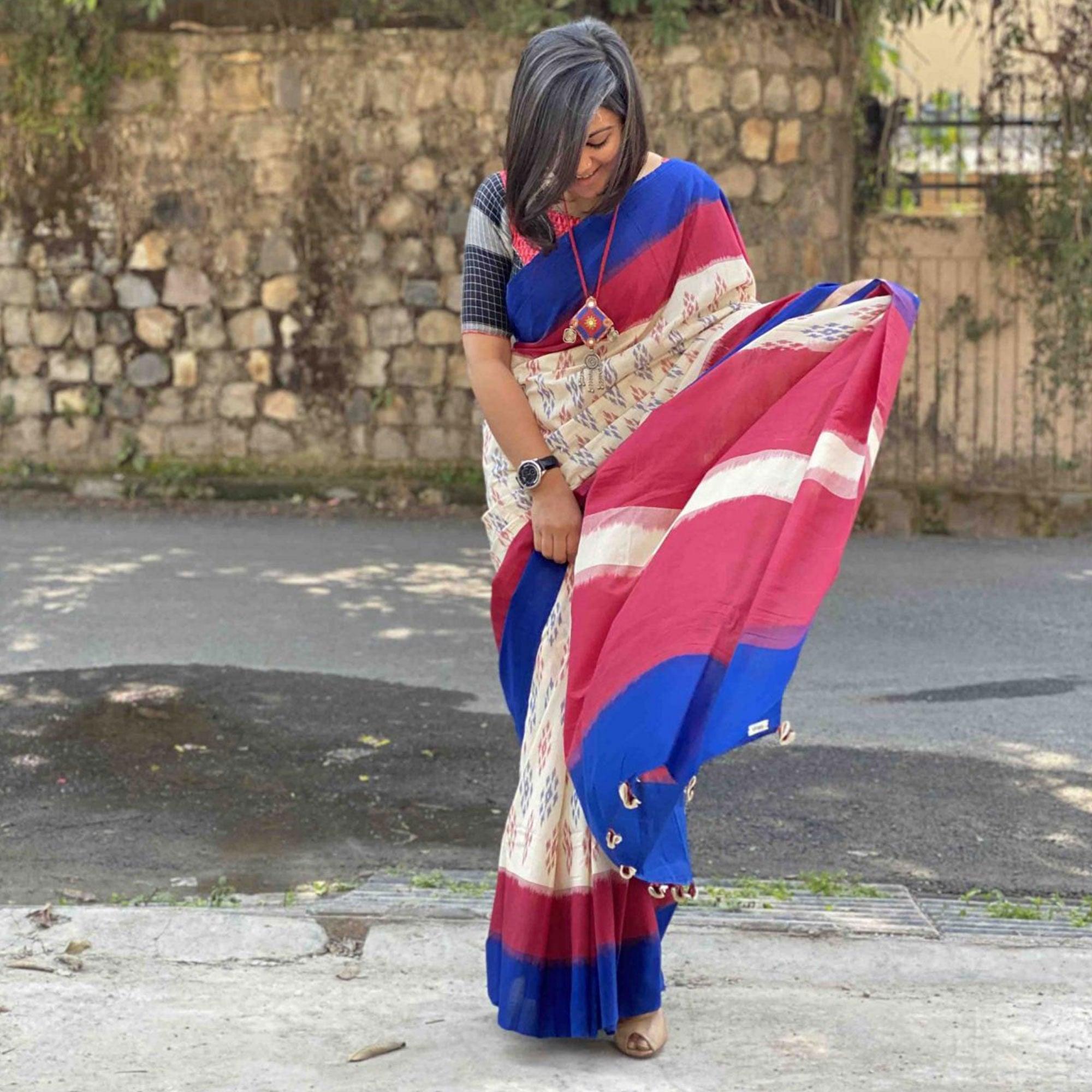 Lovely Cream - Multi Colored Casual Wear Printed Silk Saree - Peachmode
