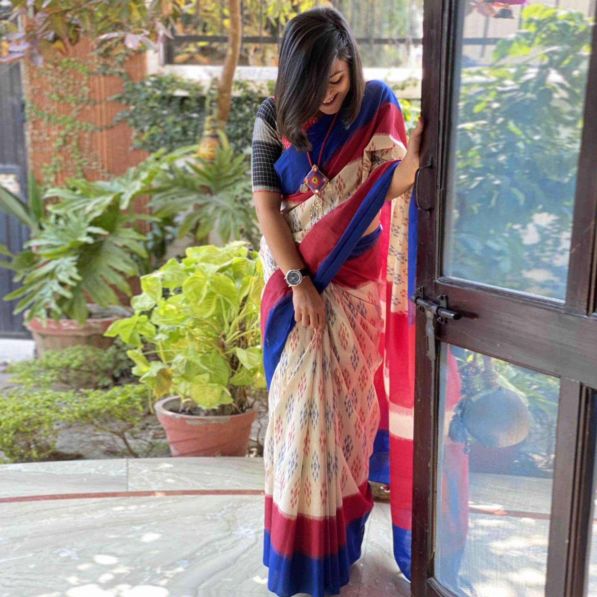 Lovely Cream - Multi Colored Casual Wear Printed Silk Saree - Peachmode
