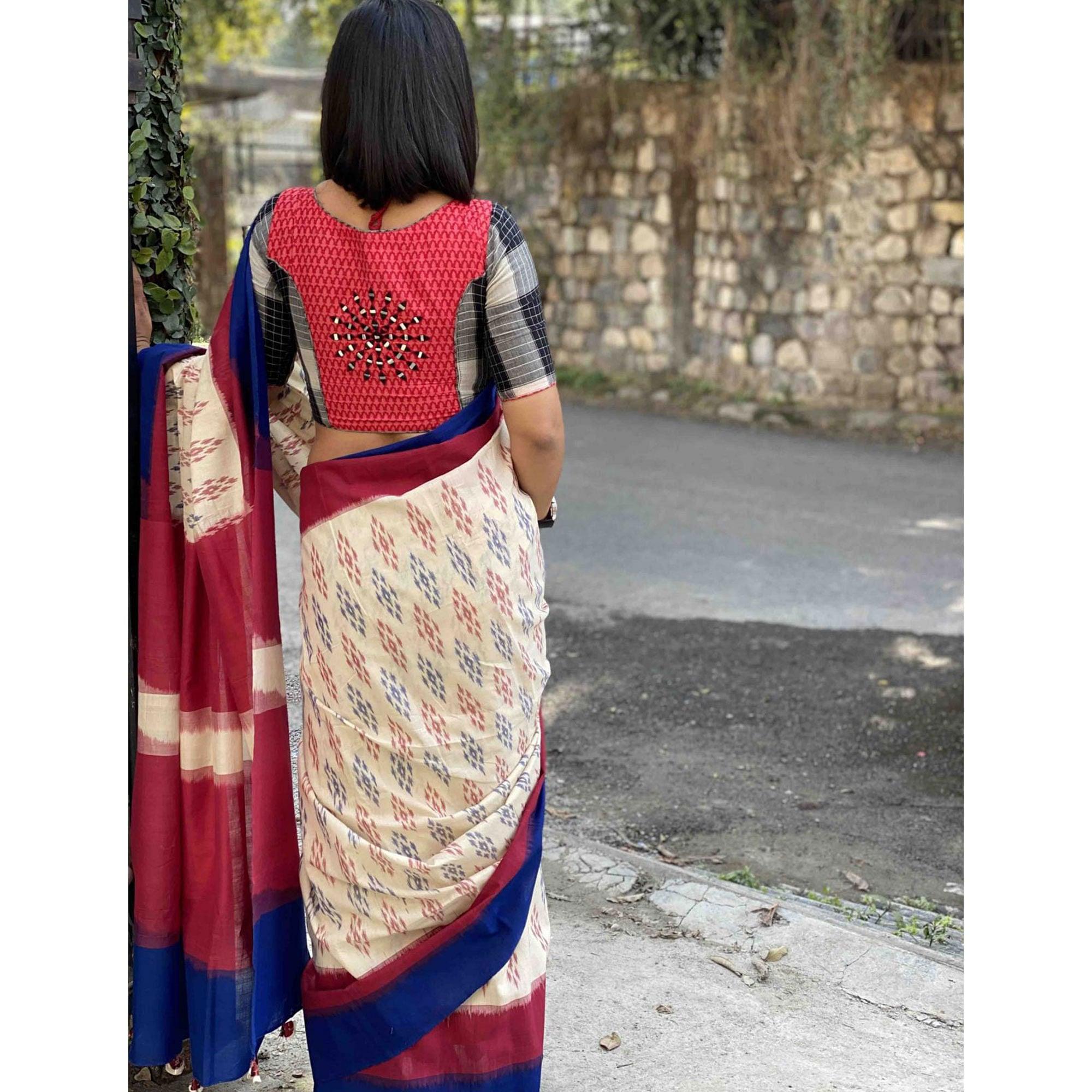 Lovely Cream - Multi Colored Casual Wear Printed Silk Saree - Peachmode