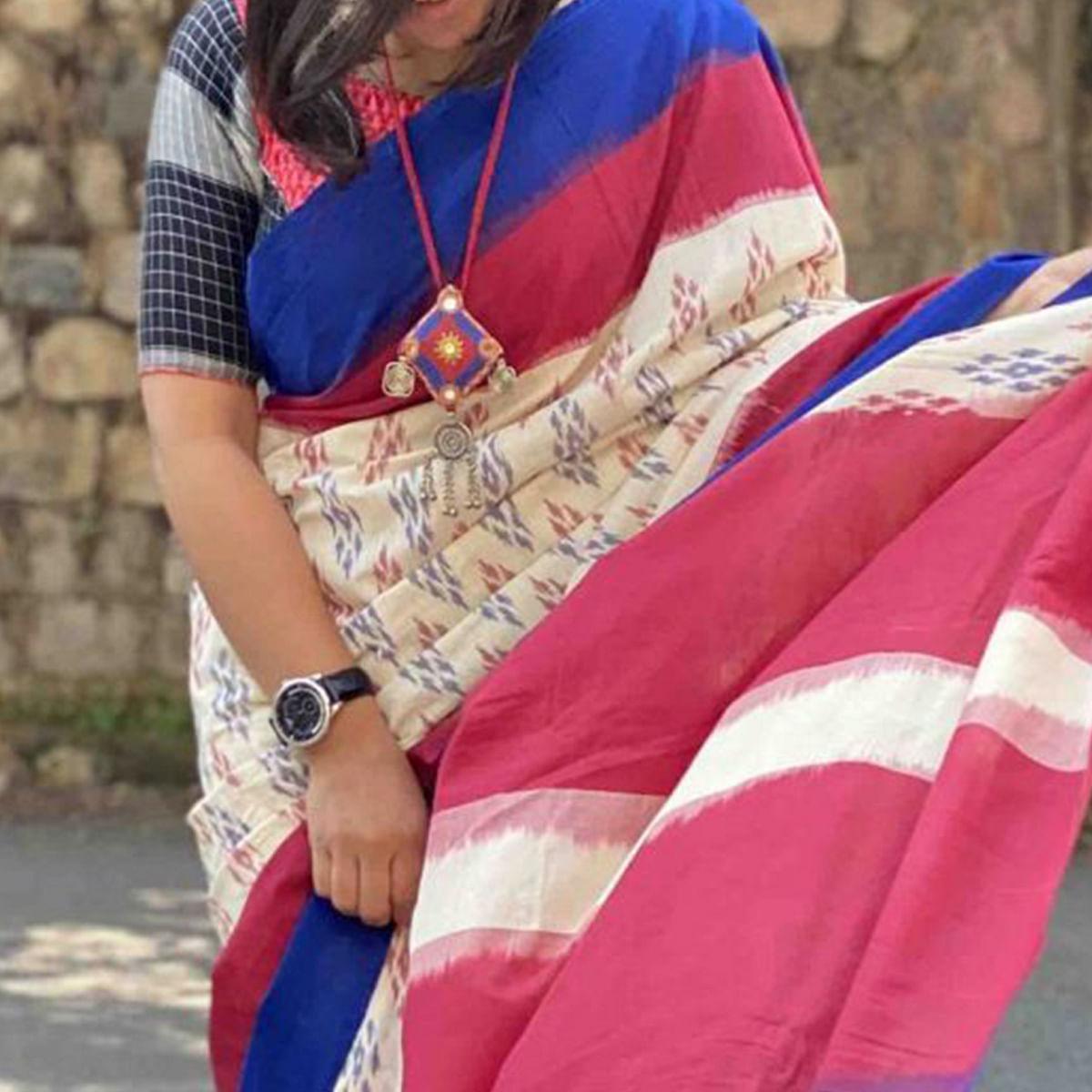 Lovely Cream - Multi Colored Casual Wear Printed Silk Saree - Peachmode