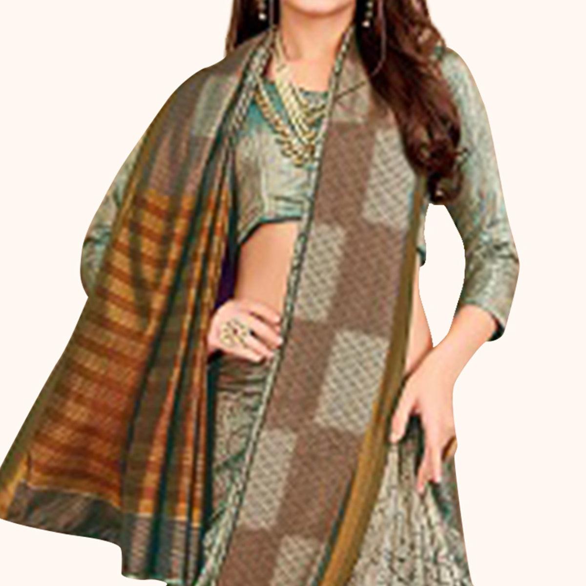 Lovely Gray Colored Casual Printed Art Silk Saree - Peachmode
