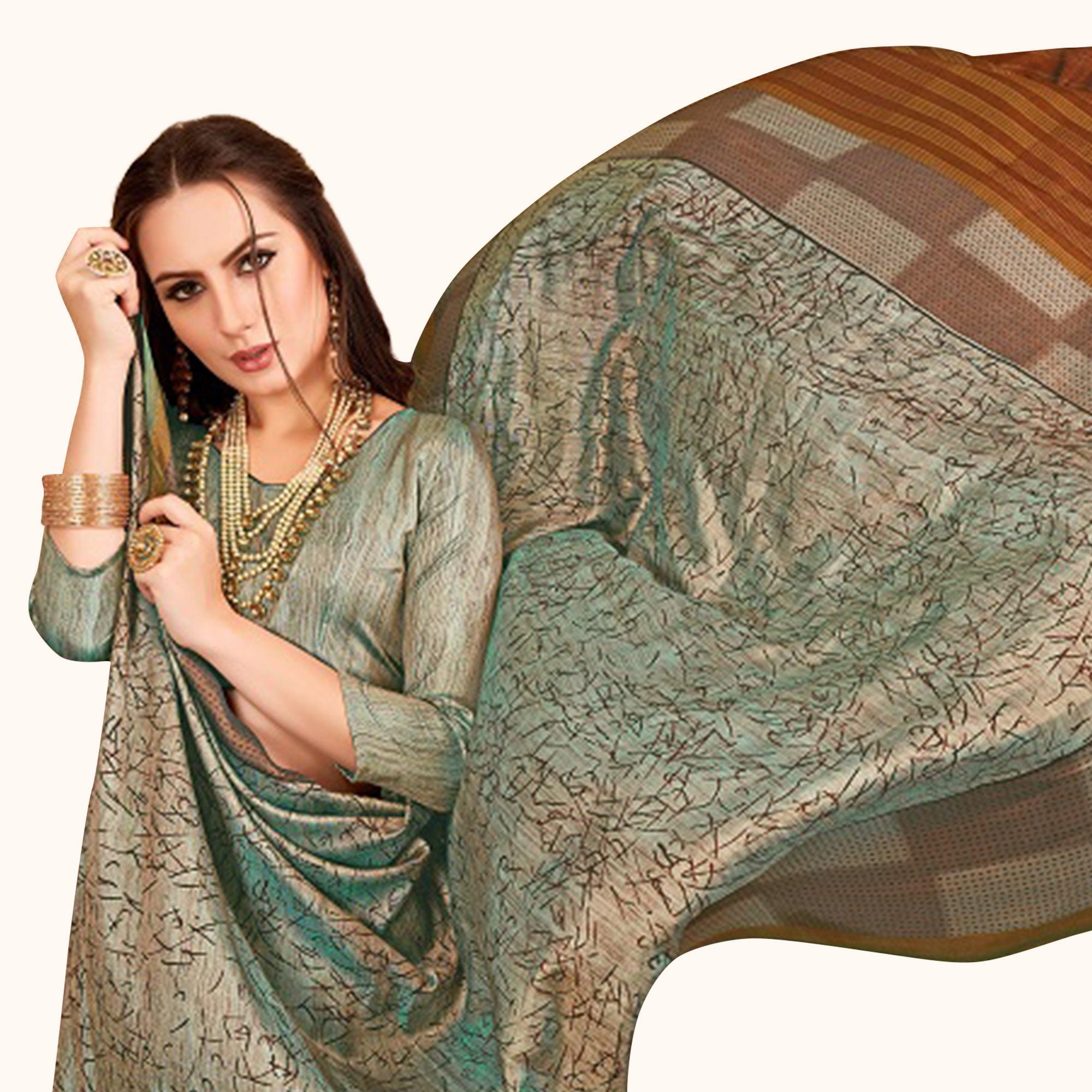 Lovely Gray Colored Casual Printed Art Silk Saree - Peachmode