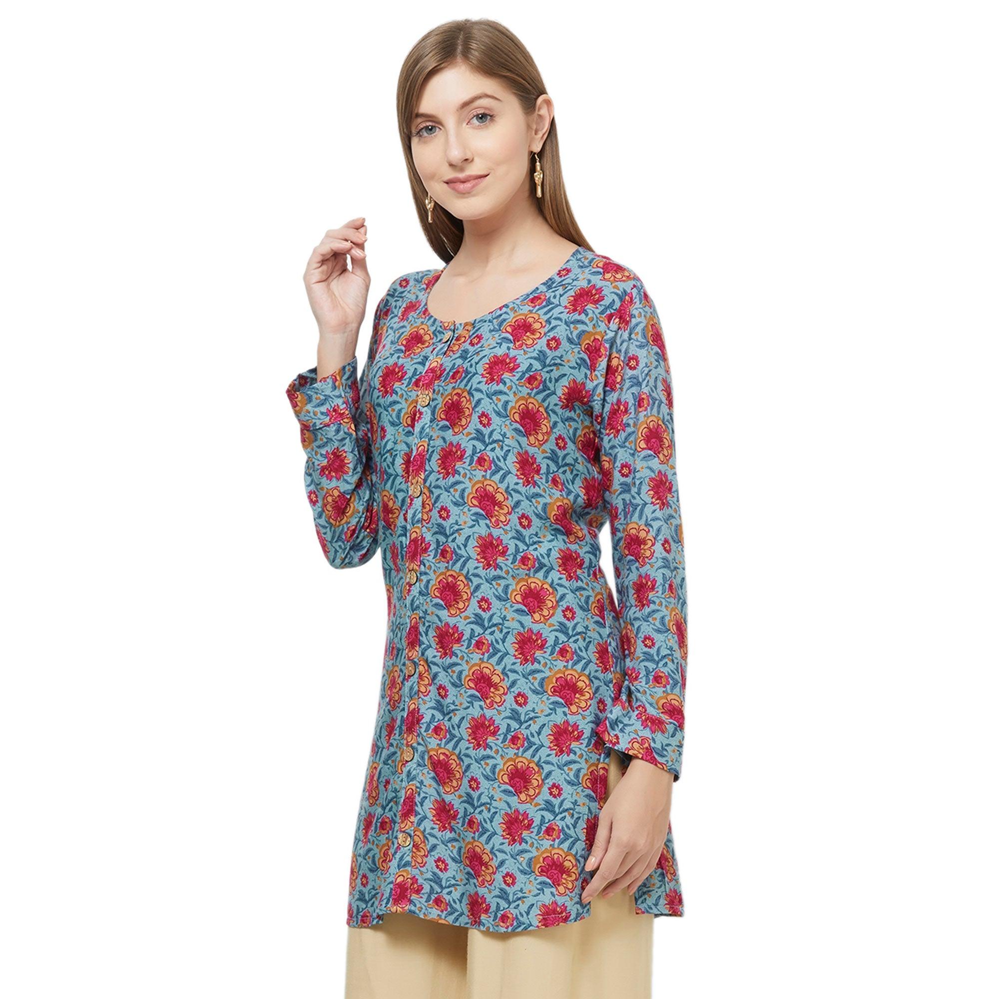 Lovely Gray Colored Casual Printed Rayon Western Top - Peachmode