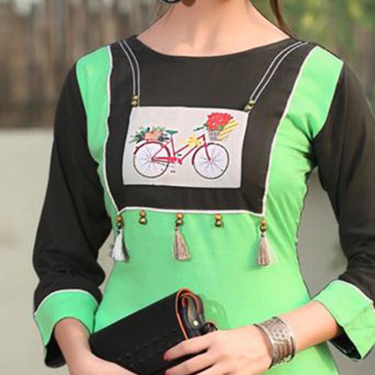 Lovely Green Colored Casual Printed Rayon Kurti - Peachmode