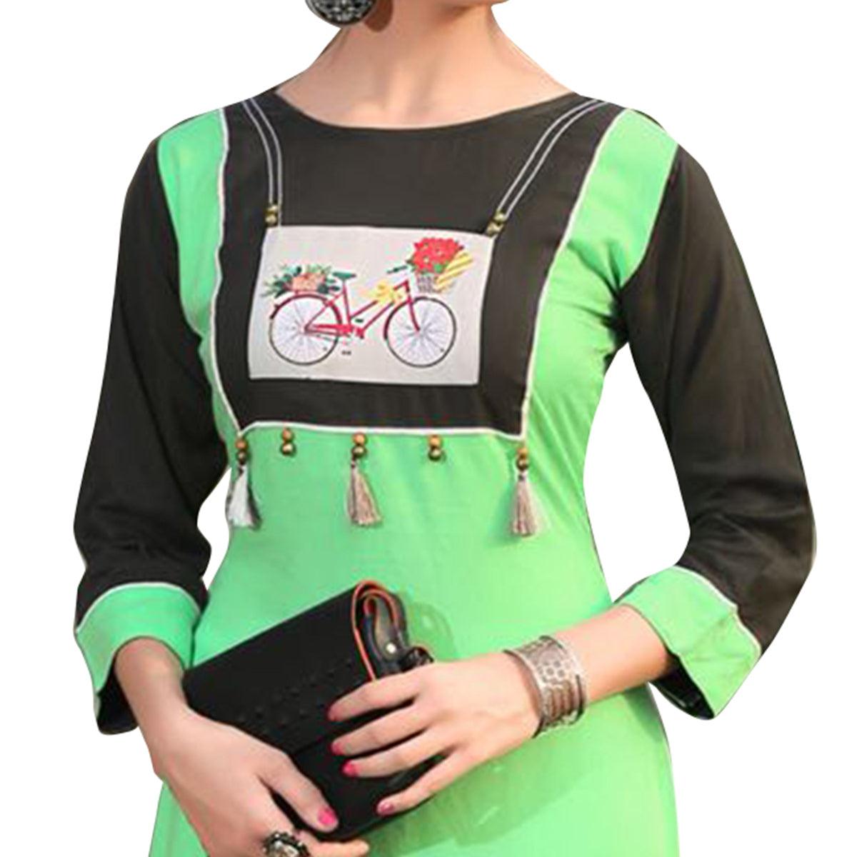 Lovely Green Colored Casual Printed Rayon Kurti - Peachmode