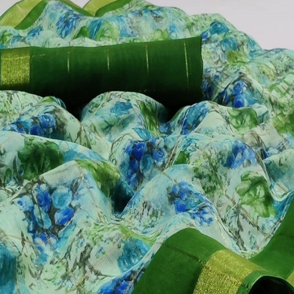 Lovely Green Colored Casual Wear Fancy Printed Cotton Saree - Peachmode
