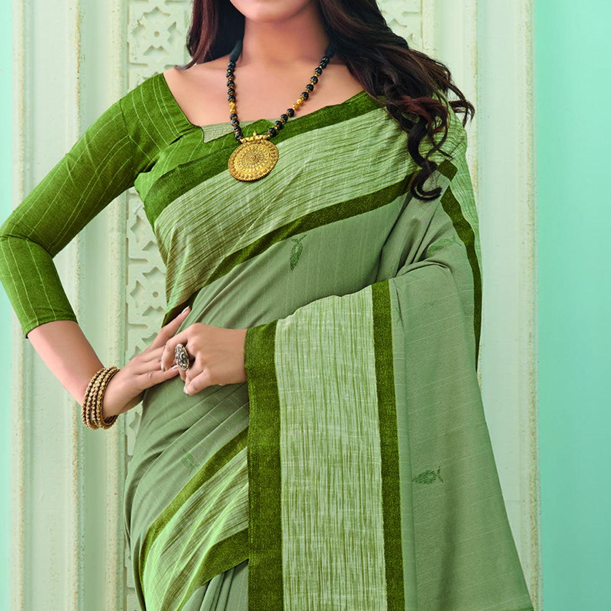 Lovely Green Colored Casual Wear Printed Bhagalpuri Saree - Peachmode
