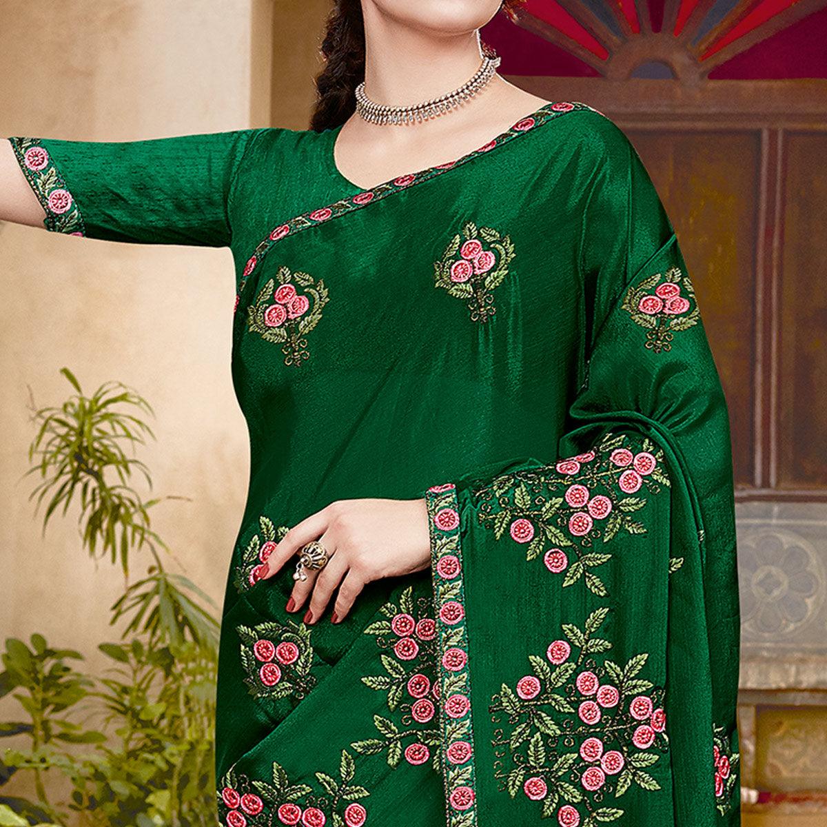 Lovely Green Colored Festive Wear Woven Silk Saree - Peachmode