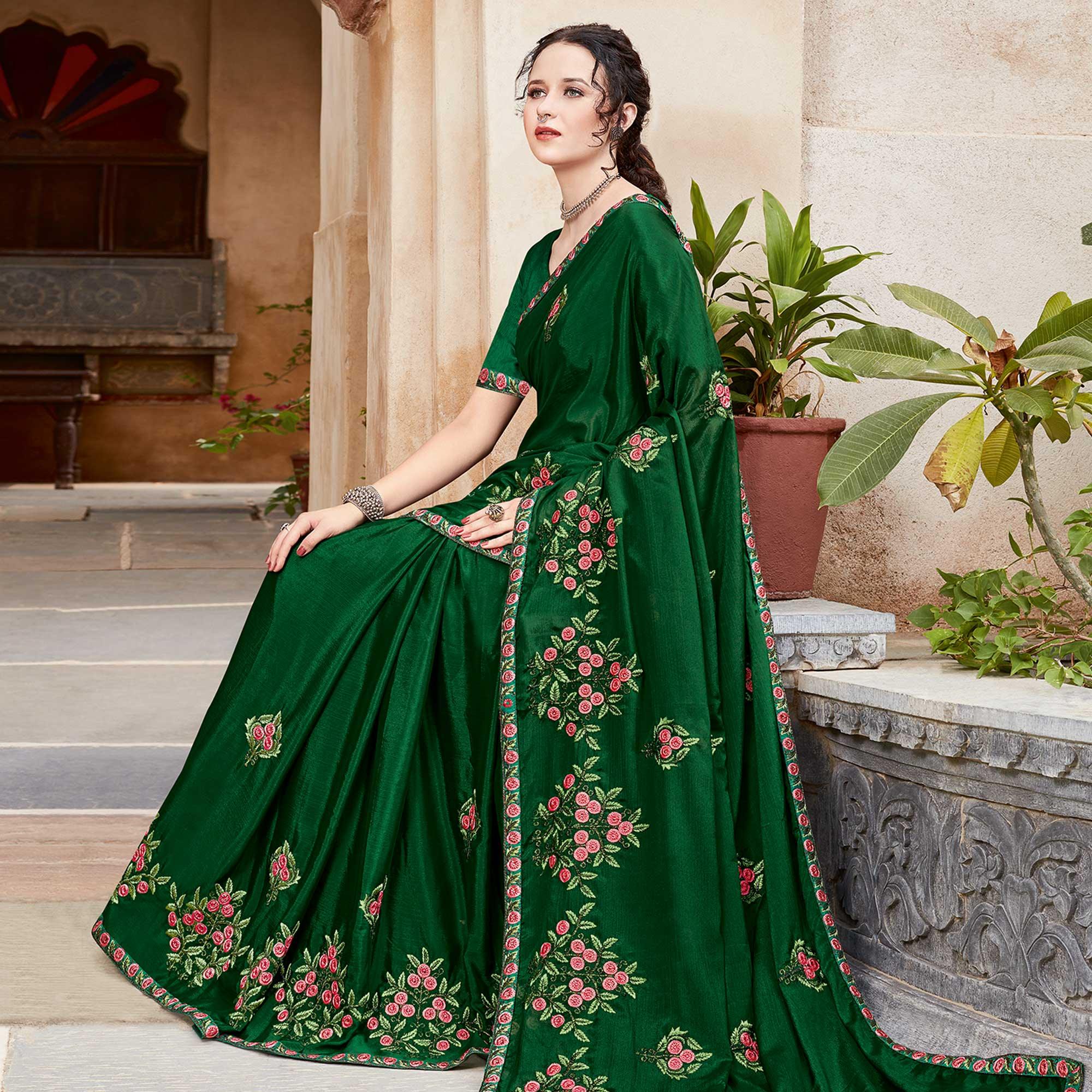 Lovely Green Colored Festive Wear Woven Silk Saree - Peachmode