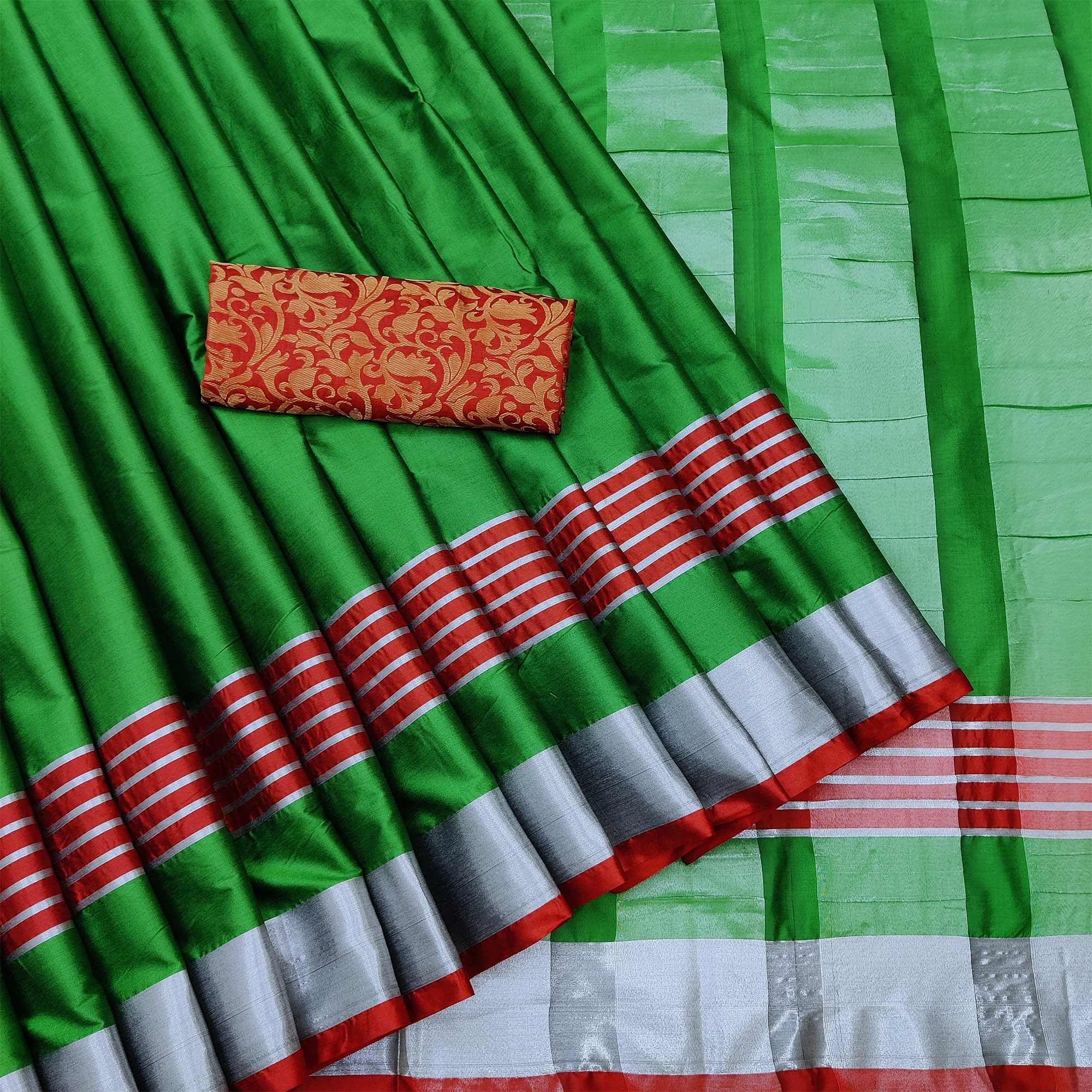 Lovely Green Coloured Casual Wear Zari Border Cotton Saree - Peachmode