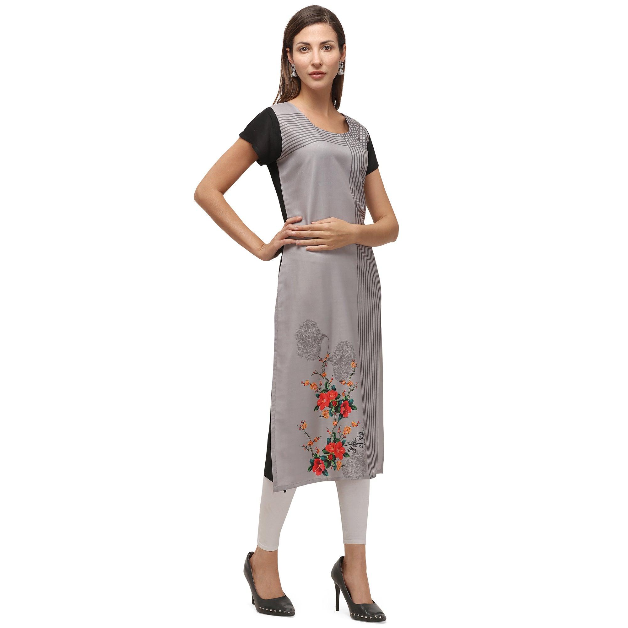 Lovely Grey Coloured Digital Printed Casual Wear Kurti - Peachmode