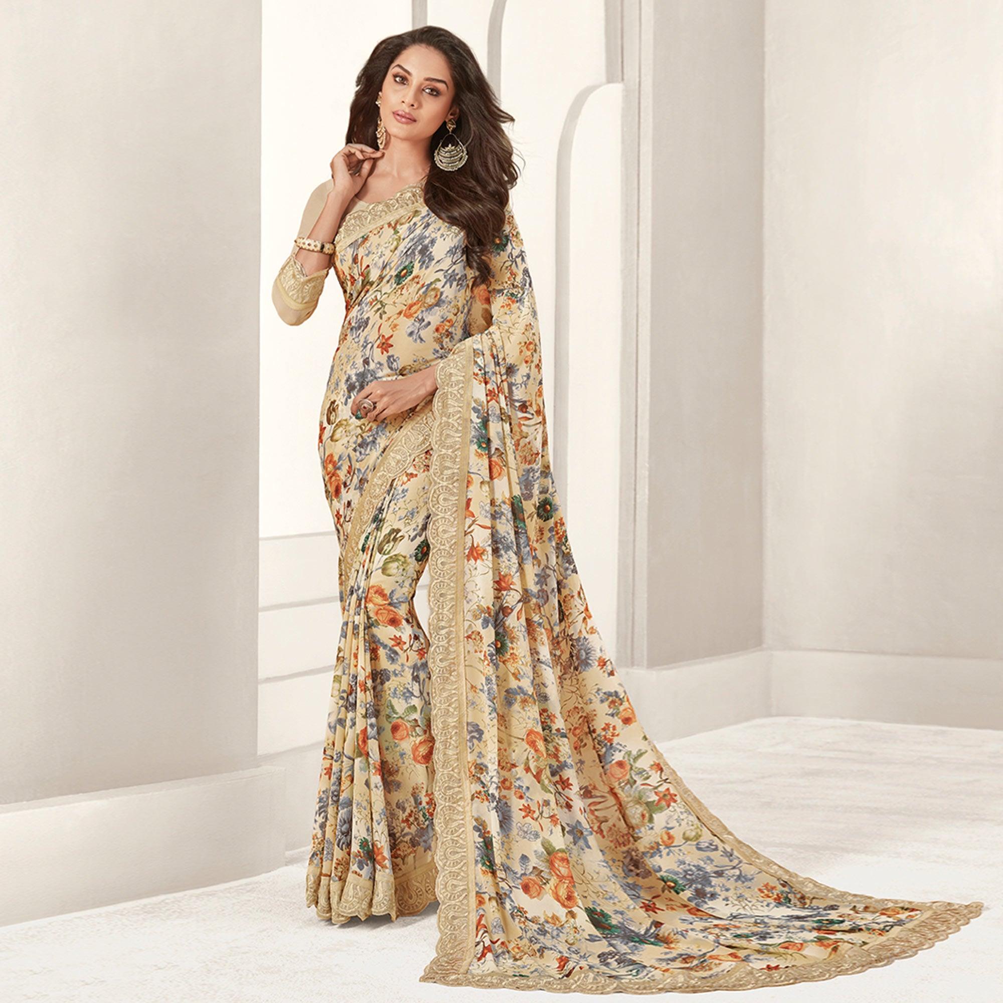 Lovely Multicolored Casual Printed Georgette Saree - Peachmode