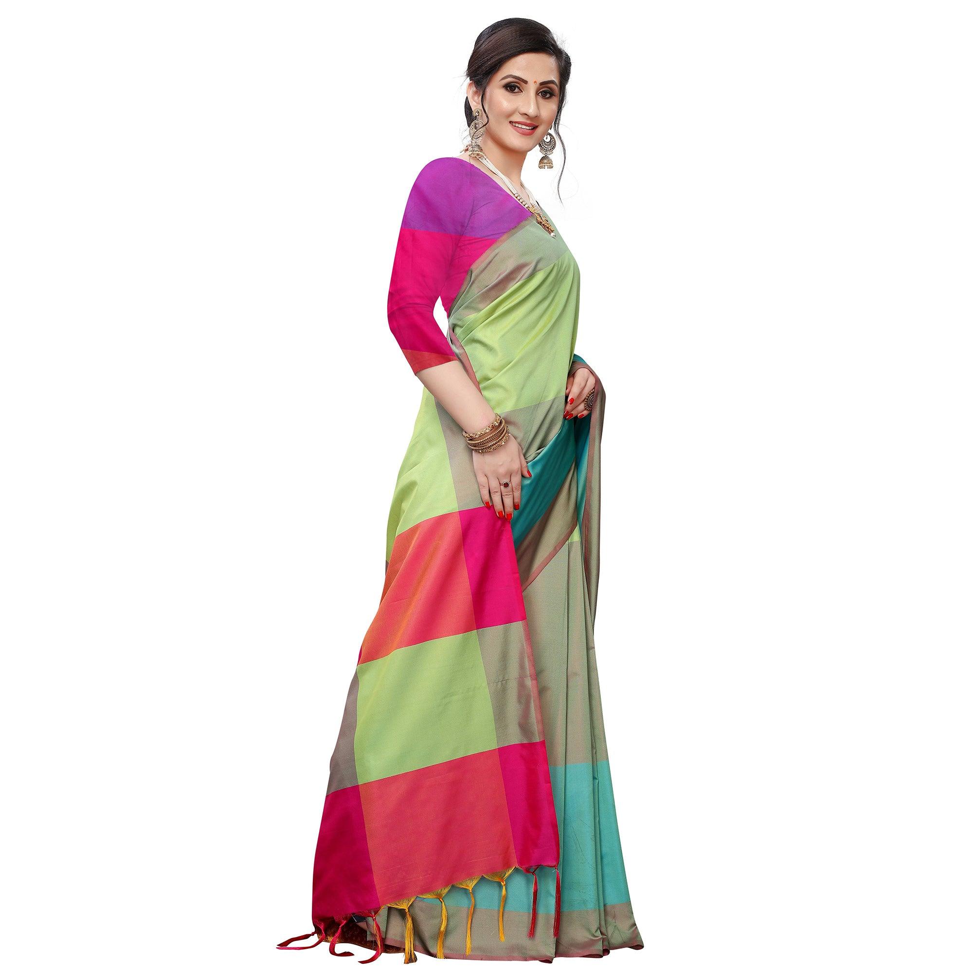 Lovely Parrot Green Colored Festive Wear Woven Sana Silk Saree - Peachmode