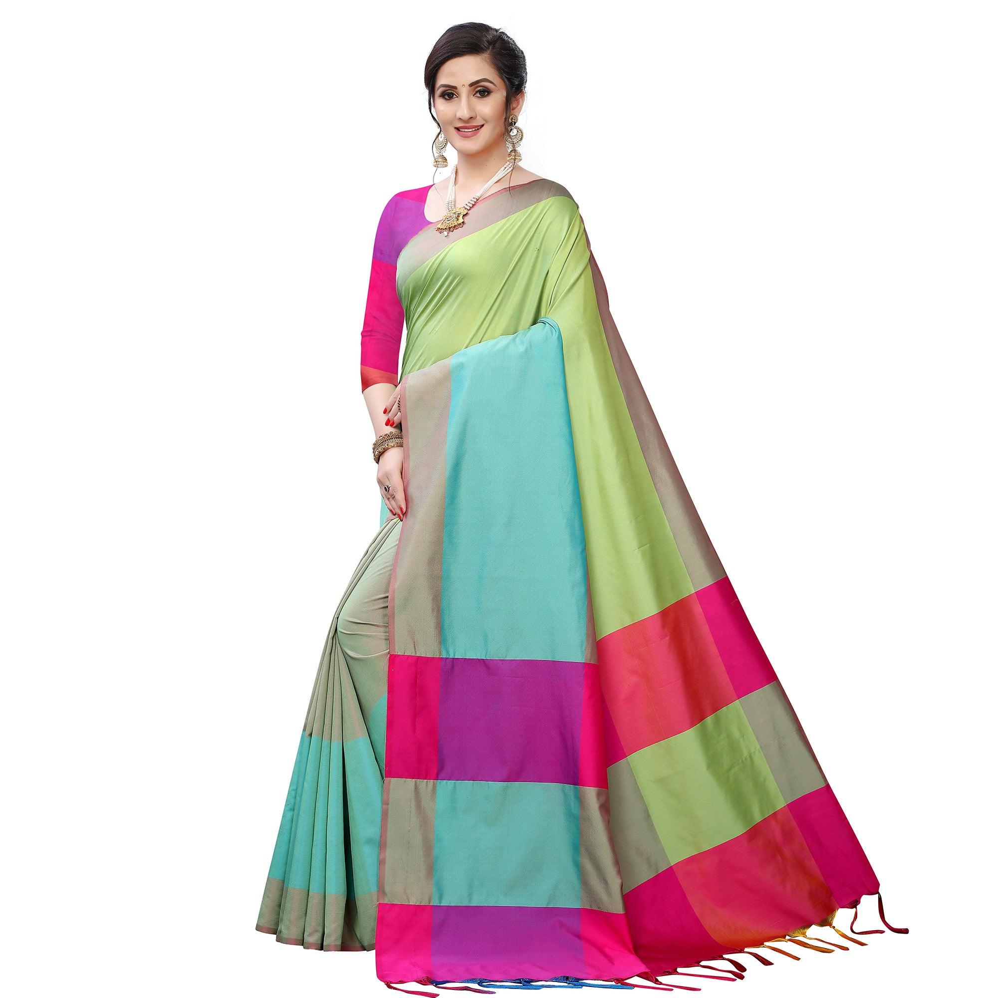 Lovely Parrot Green Colored Festive Wear Woven Sana Silk Saree - Peachmode