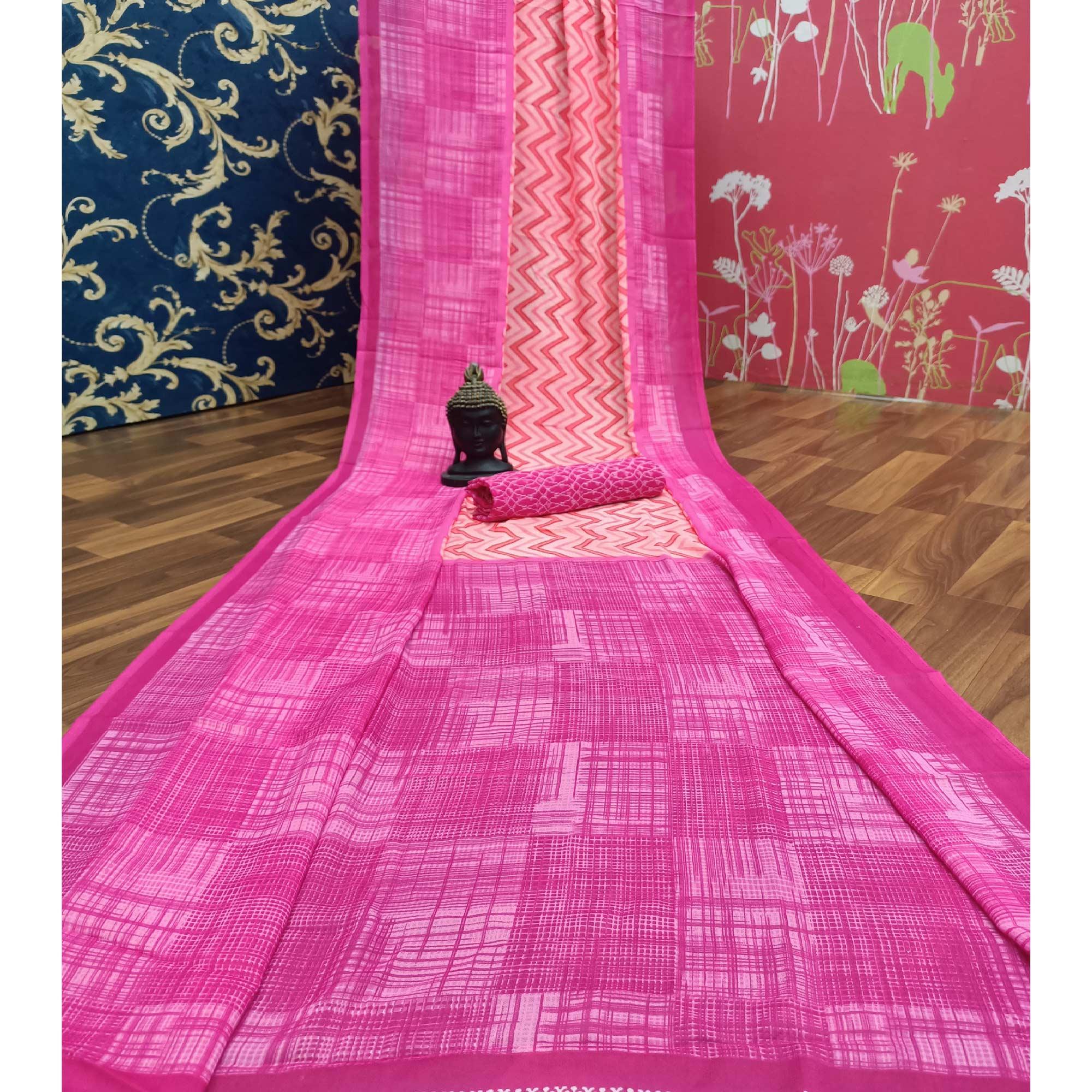 Lovely Pink Colored Casual Printed Georgette Saree - Peachmode