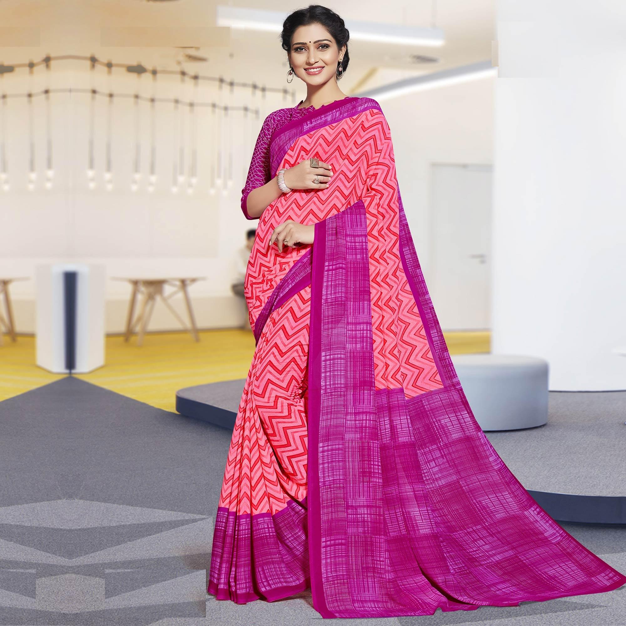 Lovely Pink Colored Casual Printed Georgette Saree - Peachmode