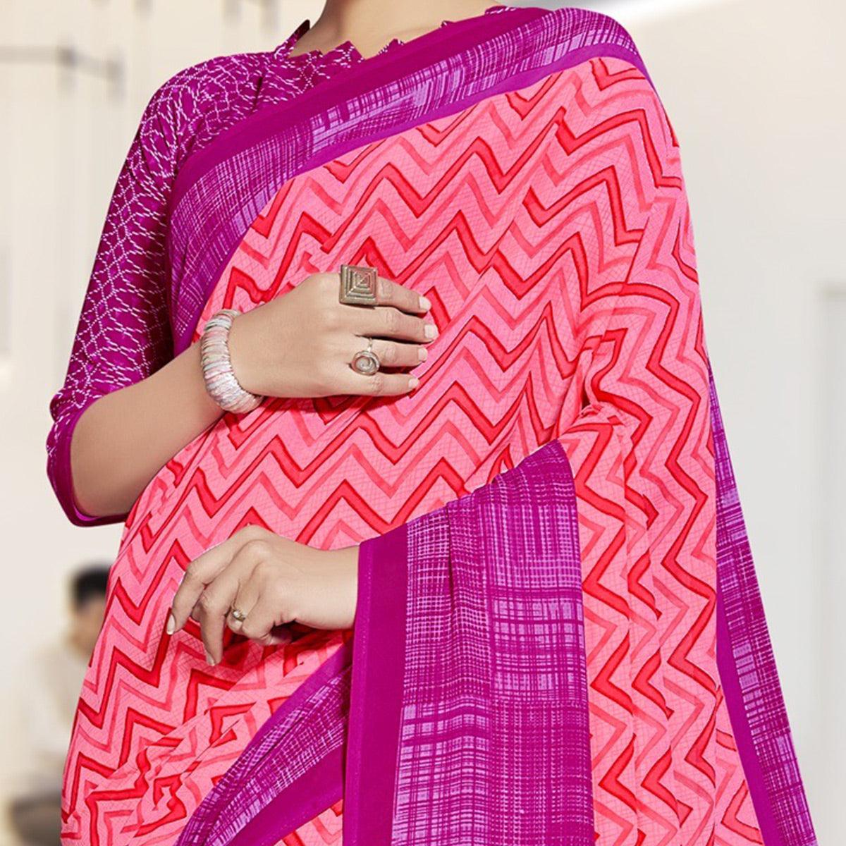 Lovely Pink Colored Casual Printed Georgette Saree - Peachmode