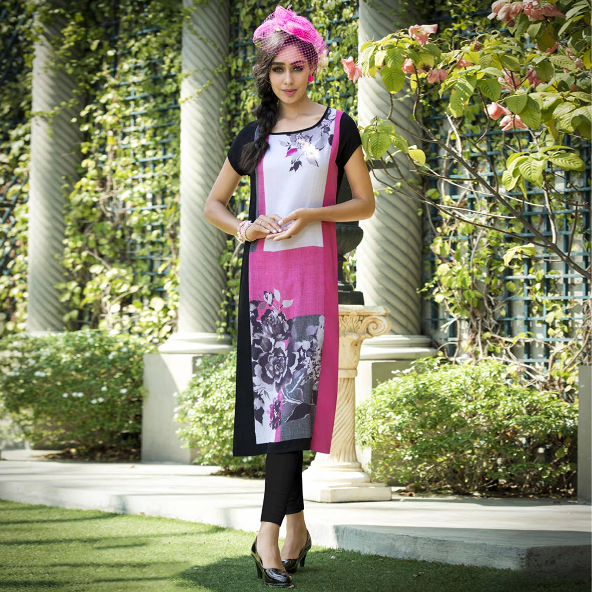 Lovely Pink Colored Casual Printed Rayon Kurti - Peachmode