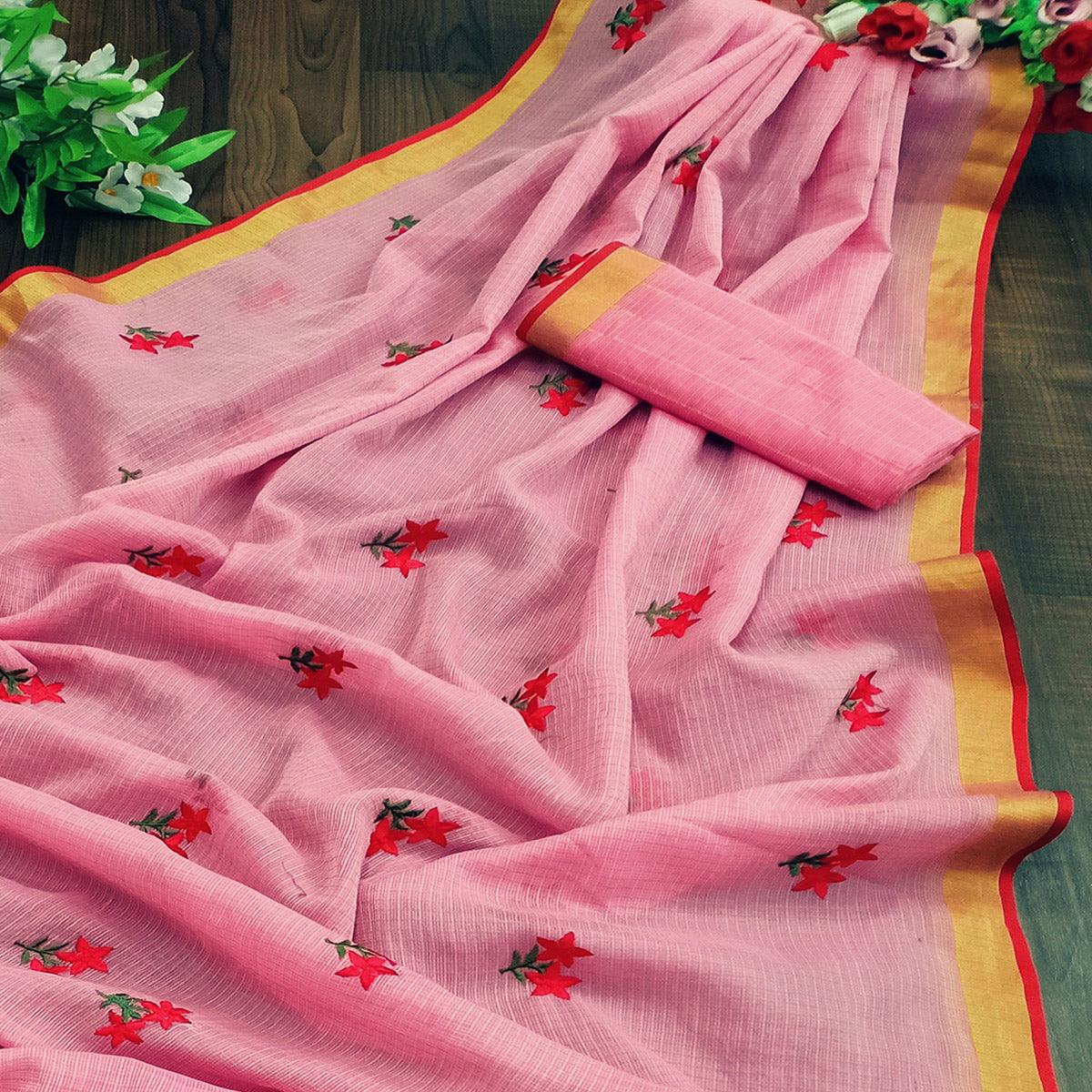 Lovely Pink Colored Festive Wear Woven Silk Saree - Peachmode