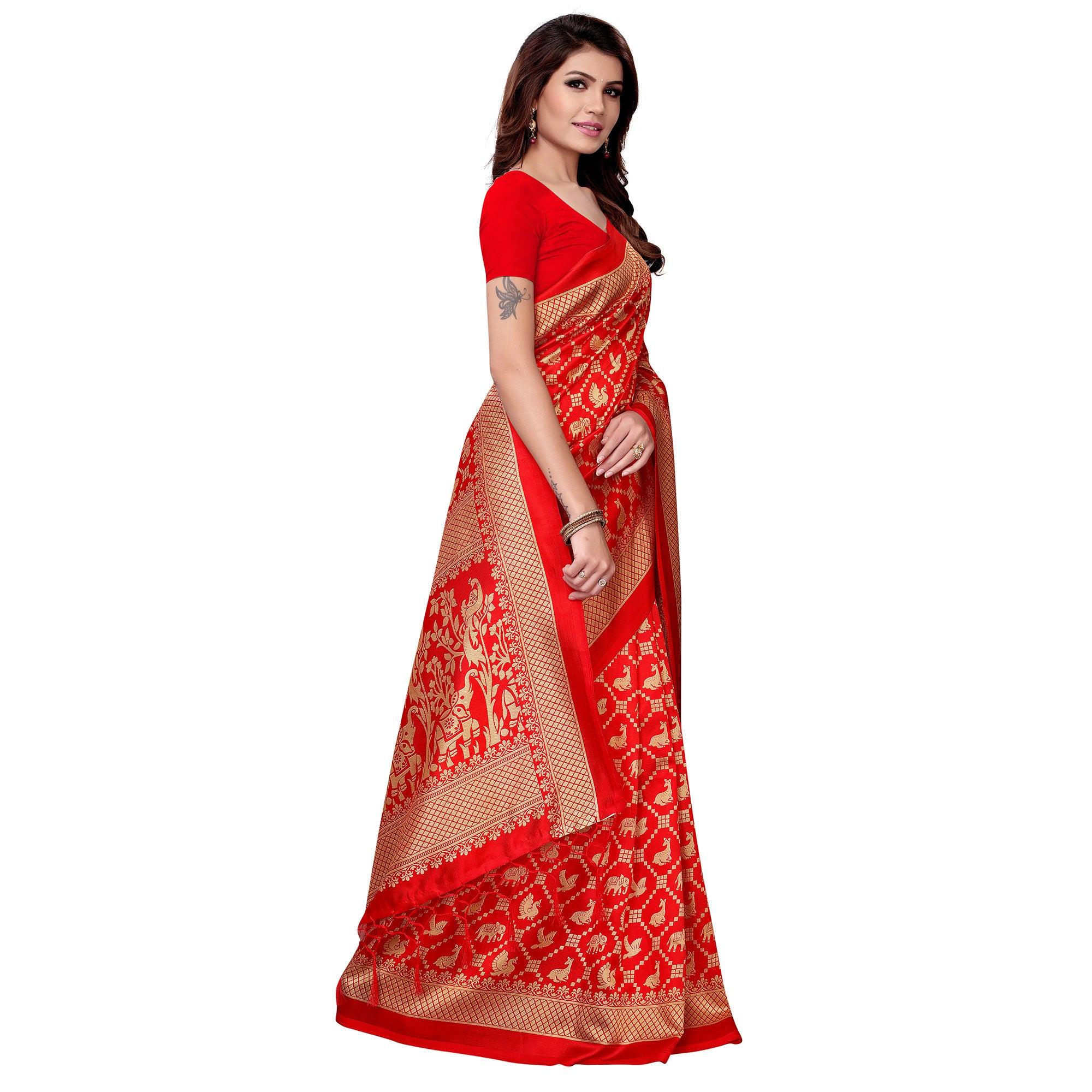 Lovely Red Colored Festive Wear Art Silk Saree - Peachmode