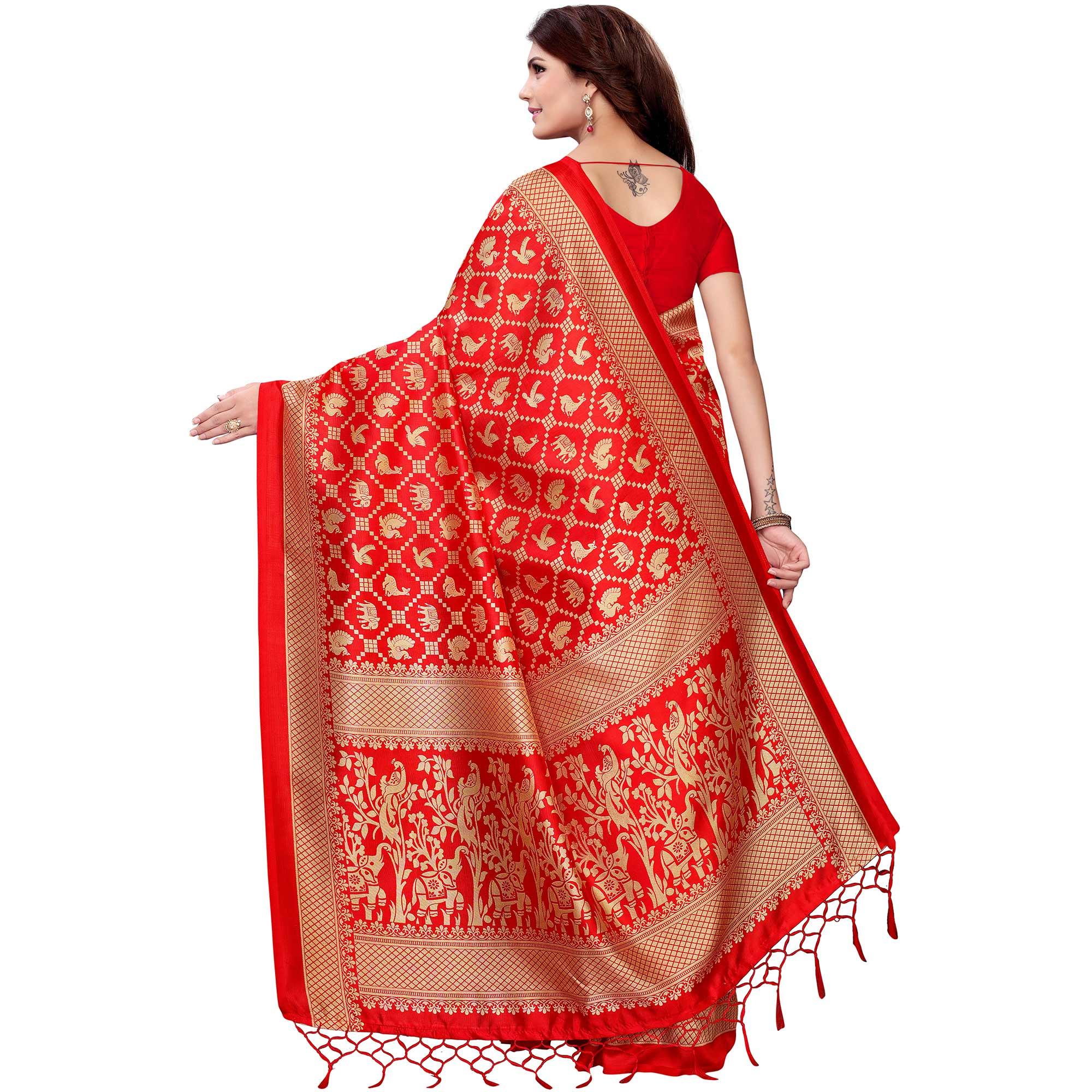 Lovely Red Colored Festive Wear Art Silk Saree - Peachmode