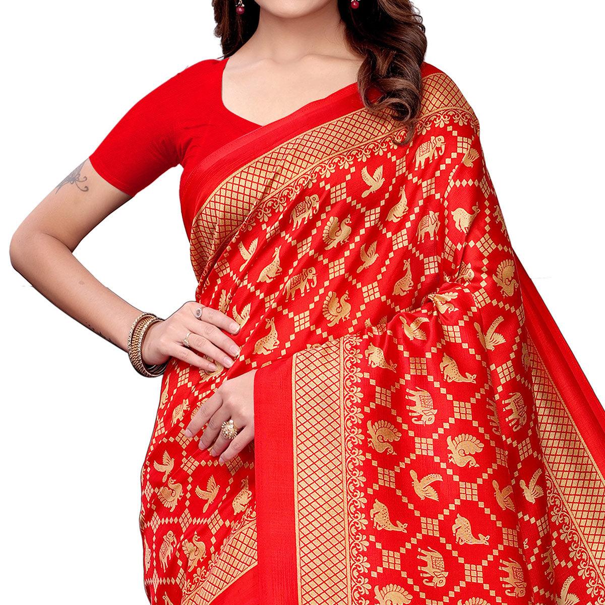Lovely Red Colored Festive Wear Art Silk Saree - Peachmode