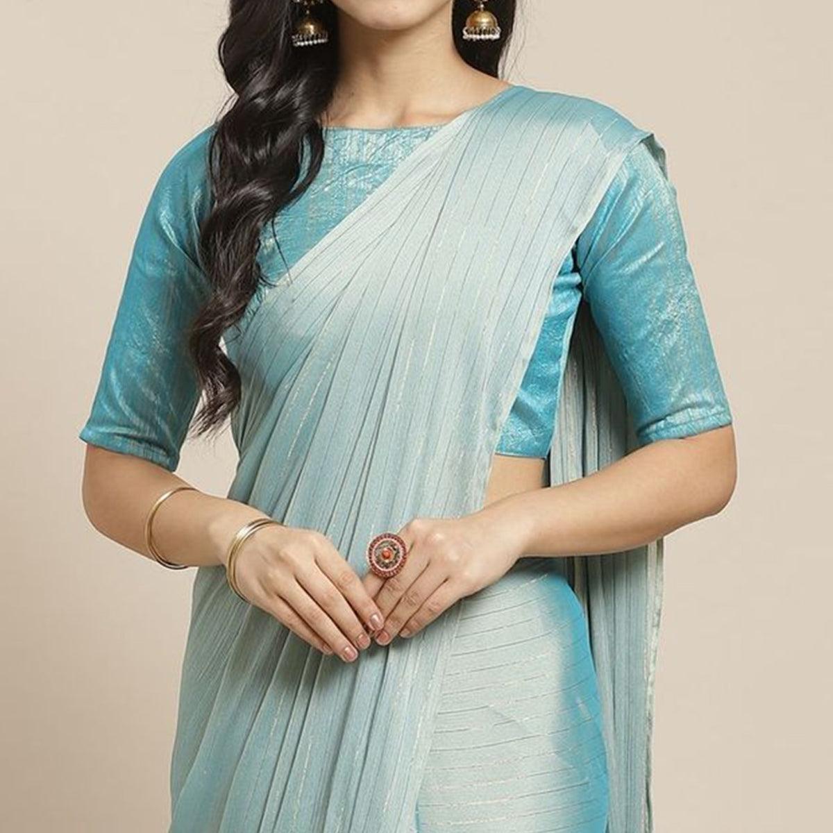 Lovely Sky Blue Colored Casual Wear Printed Poly Georgette Saree - Peachmode