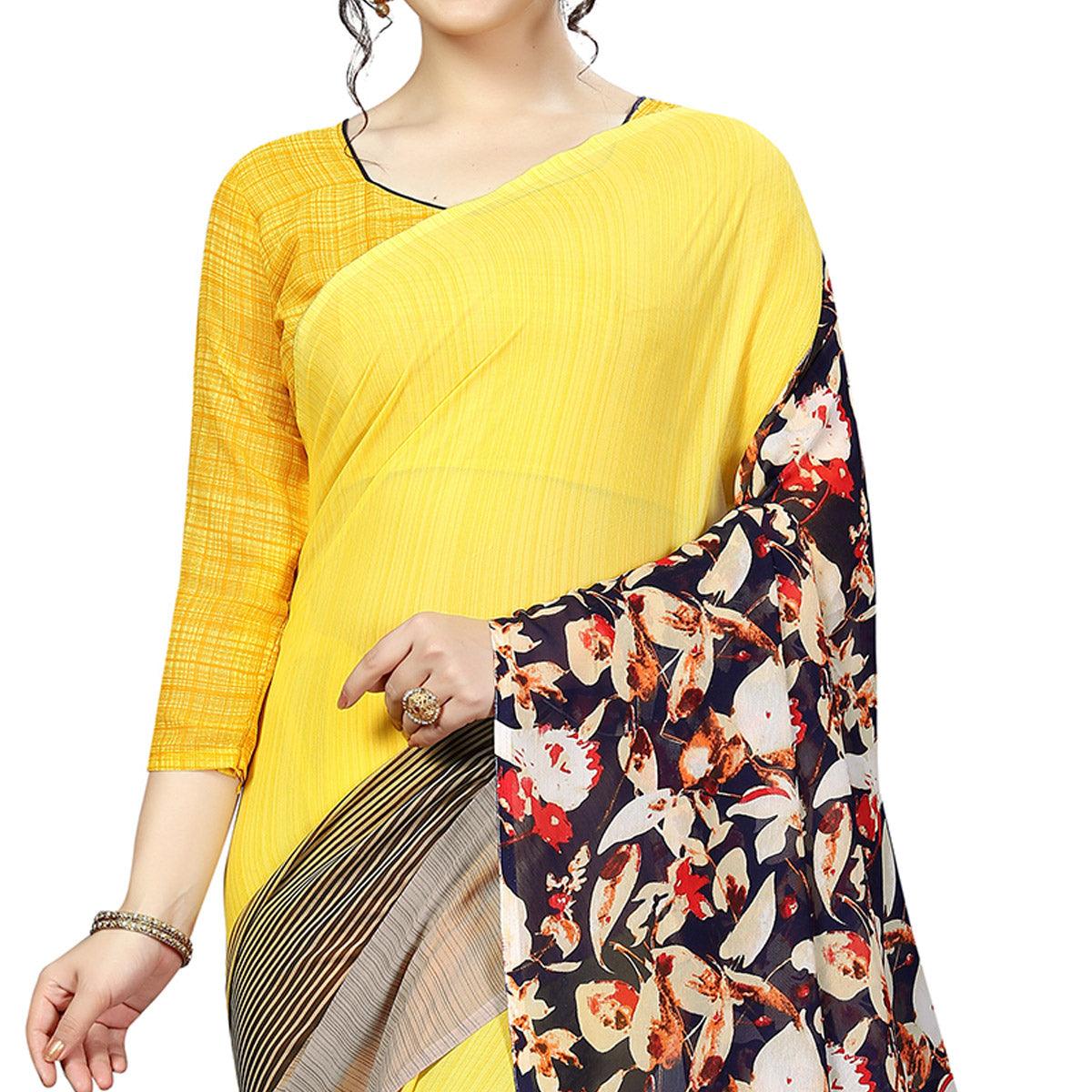 Lovely Yellow Colored Casual Printed Georgette Saree - Peachmode