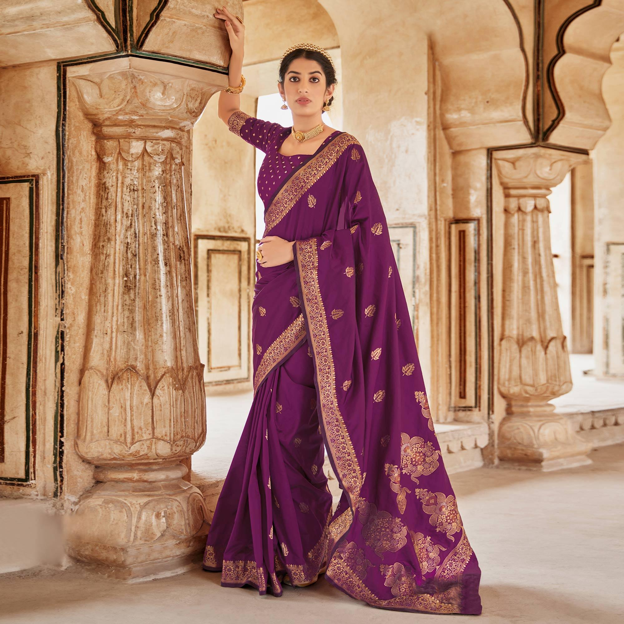 Maganta Festive Wear Woven Banarasi Silk Saree - Peachmode