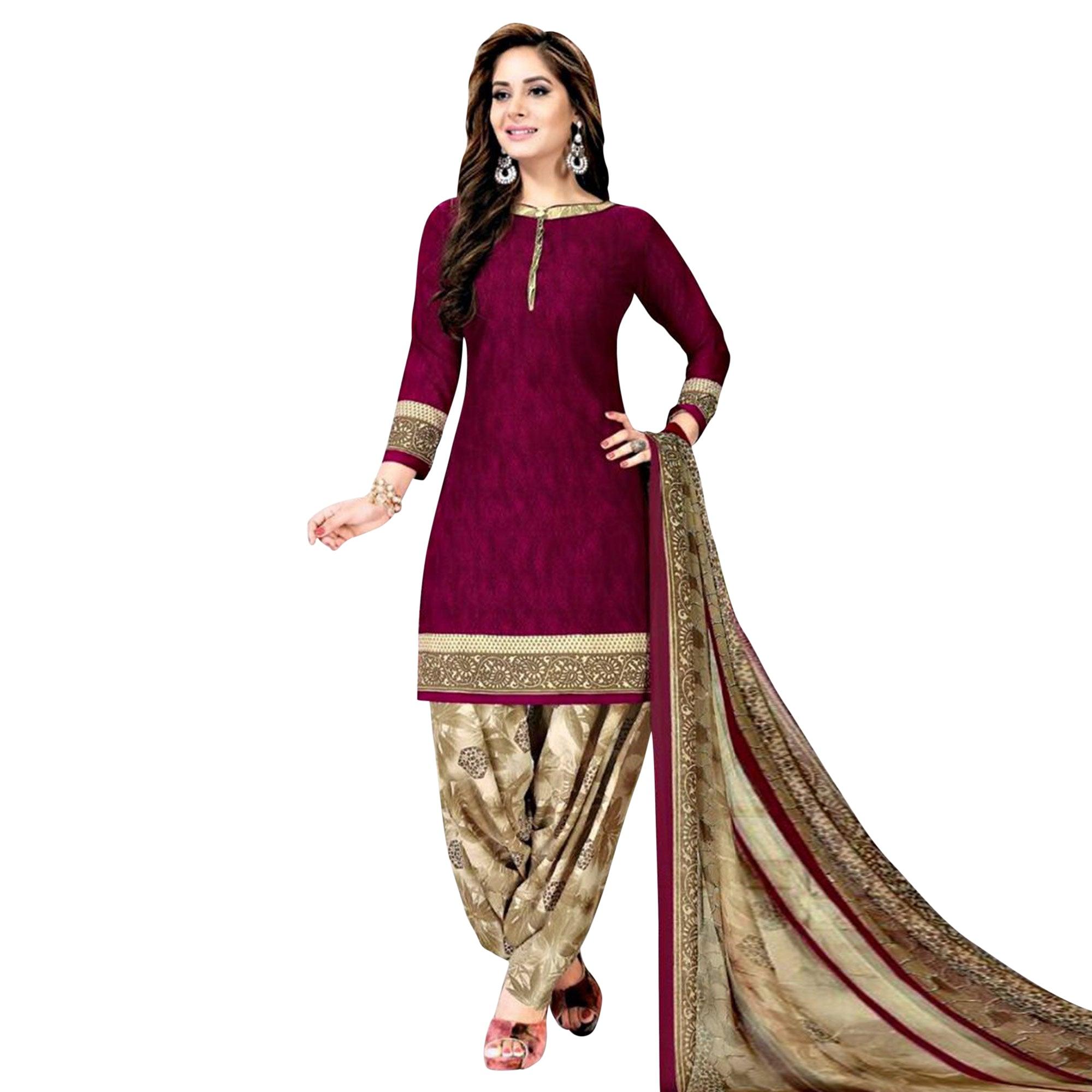 Magenta & Blue Casual Wear Printed Crepe Patiala Dress Material - Pack Of 2 - Peachmode