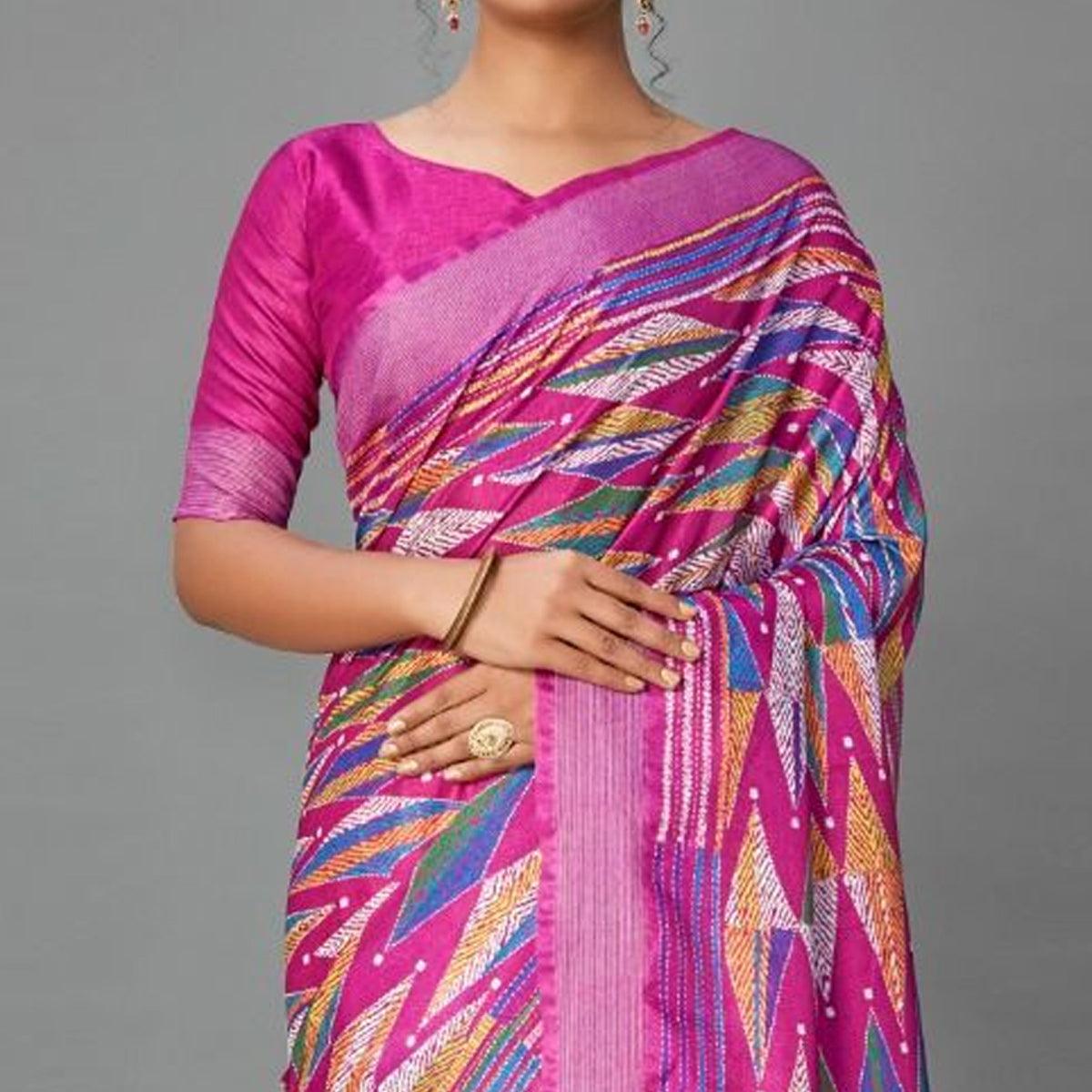 Magenta Casual Art Silk Printed Saree With Unstitched Blouse - Peachmode