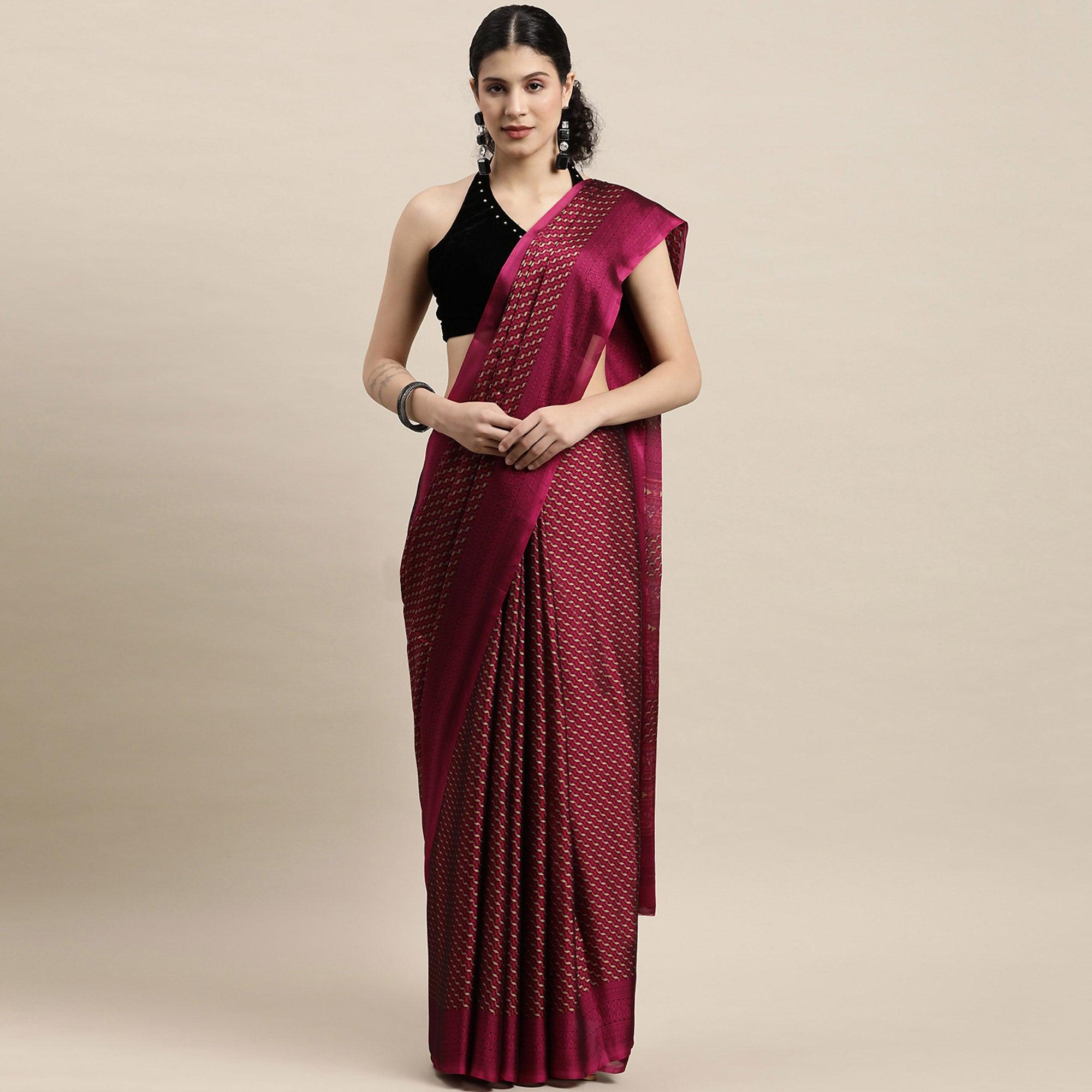 Magenta Casual Wear Printed Art Silk Saree - Peachmode