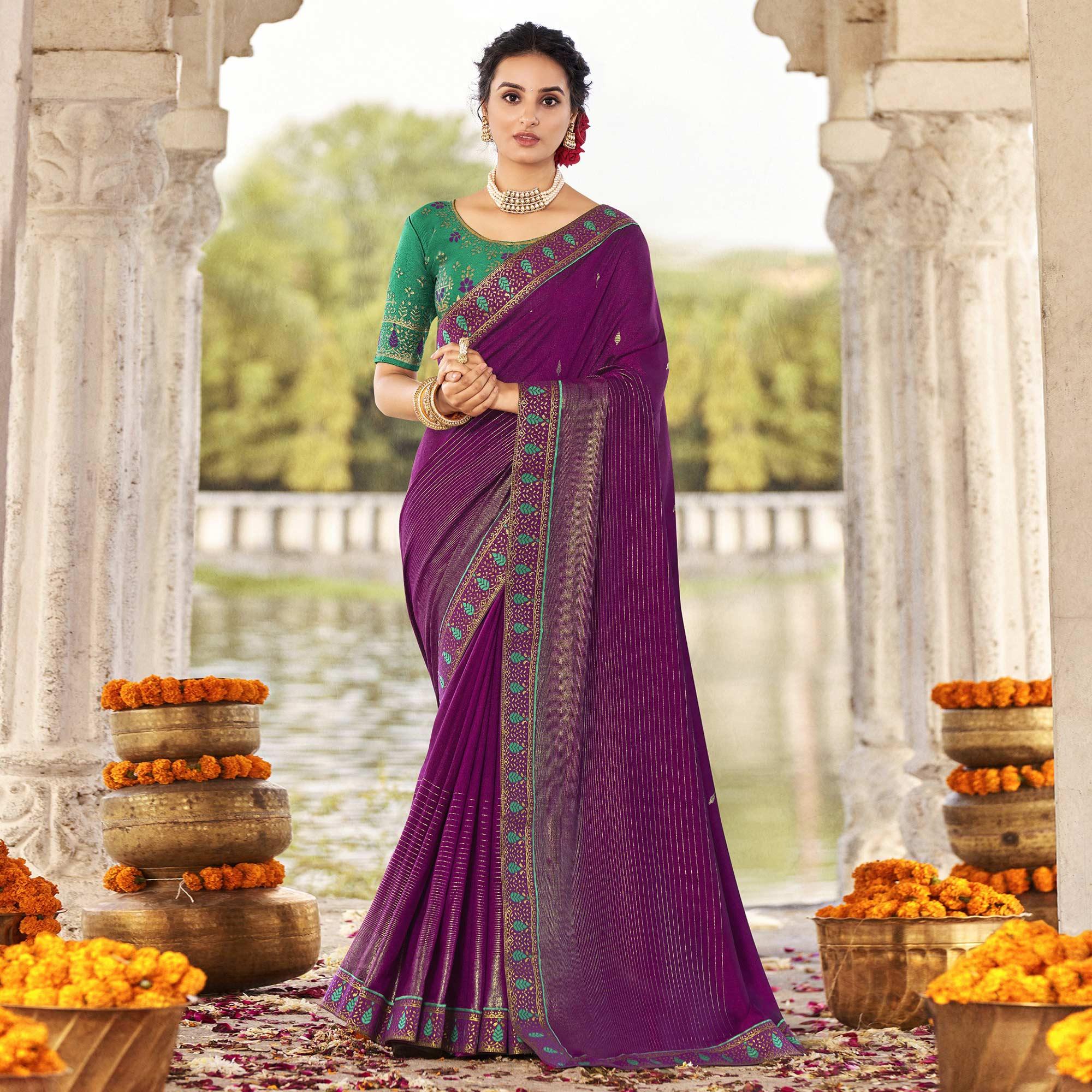 Magenta Festive Wear Jari Work Silk Saree - Peachmode