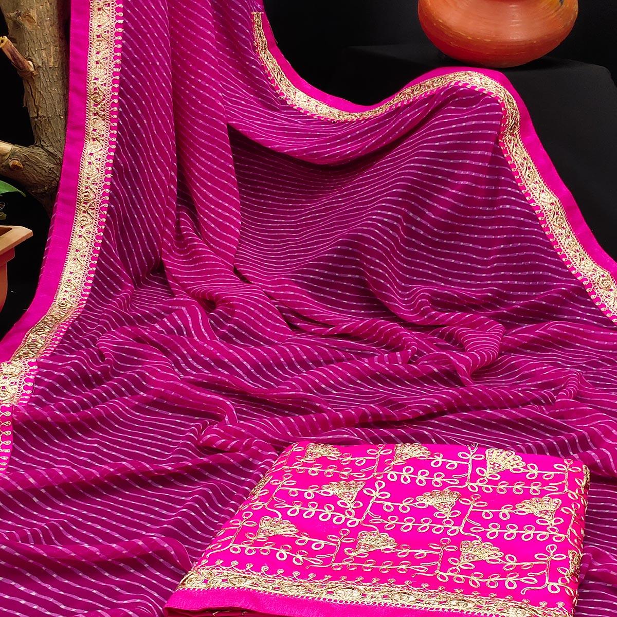Magenta Festive Wear Printed With Lace Border Georgette Saree - Peachmode